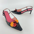 Miu Miu | Vintage Black Leather Red Orange Disc Pointed Toe Slingback Heels (36.5)