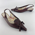 Miu Miu | Vintage Brown Leather Floral Insole Bow Kitten Heel Pointed Slingback (35)