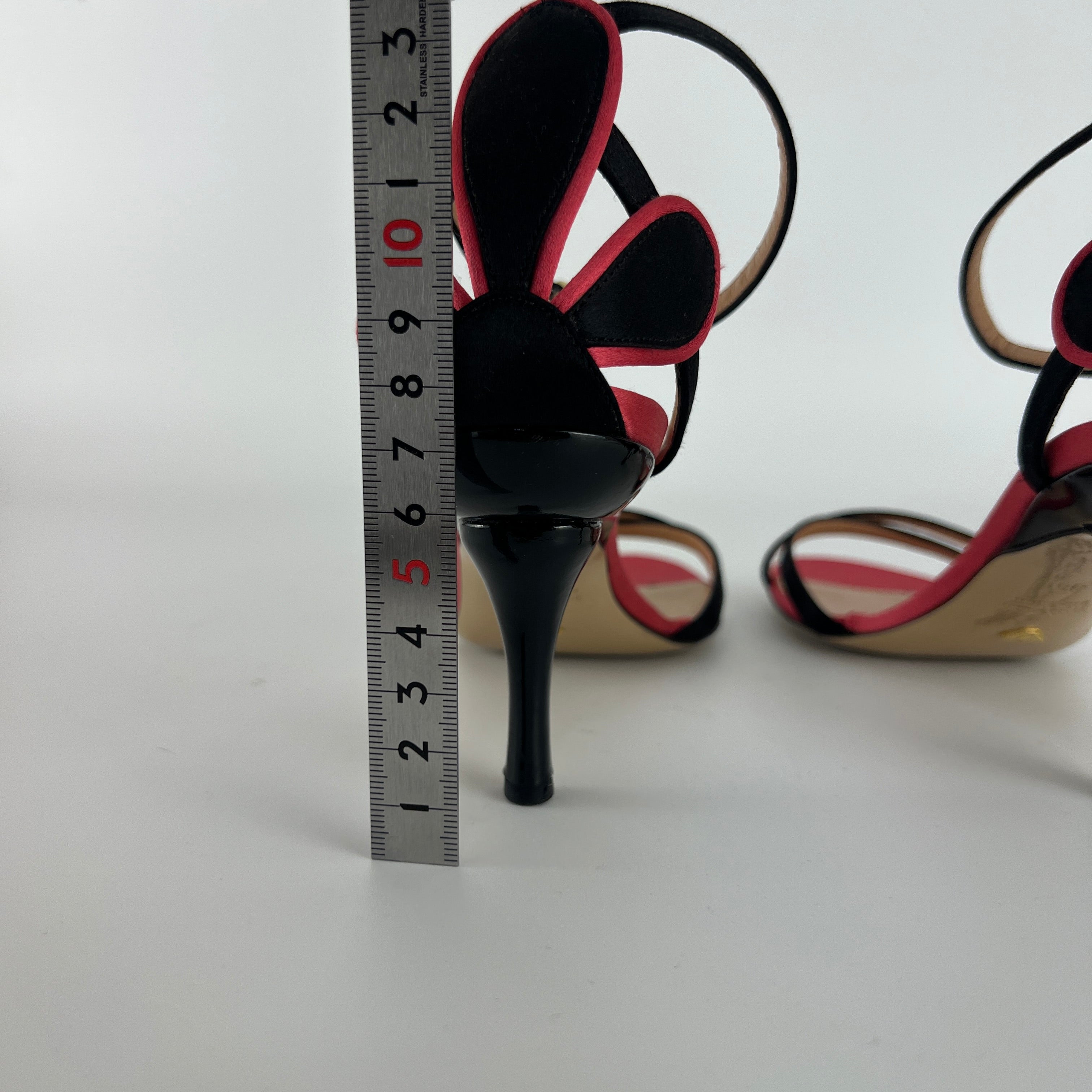 Armani | Black Pink Satin Flower Detail Strappy Sandal Heels (35)