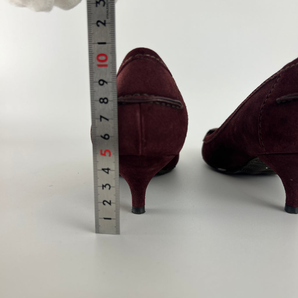Prada | Burgundy Suede Leather Pointed Toe Kitten Heel Pump (39.5)