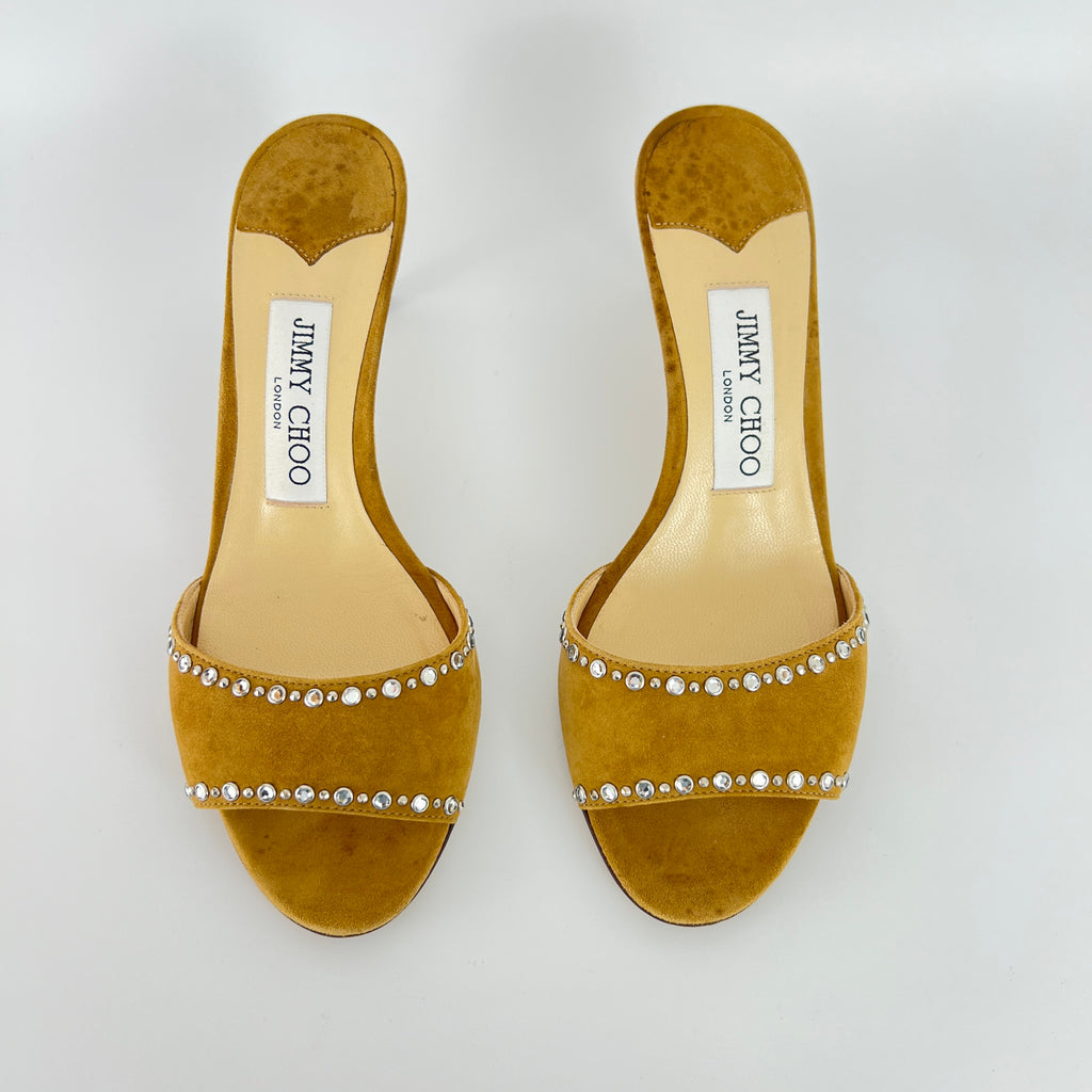Jimmy Choo | Stacey 65 Hazel Suede Leather Silver Rhinestone Mules (35.5)