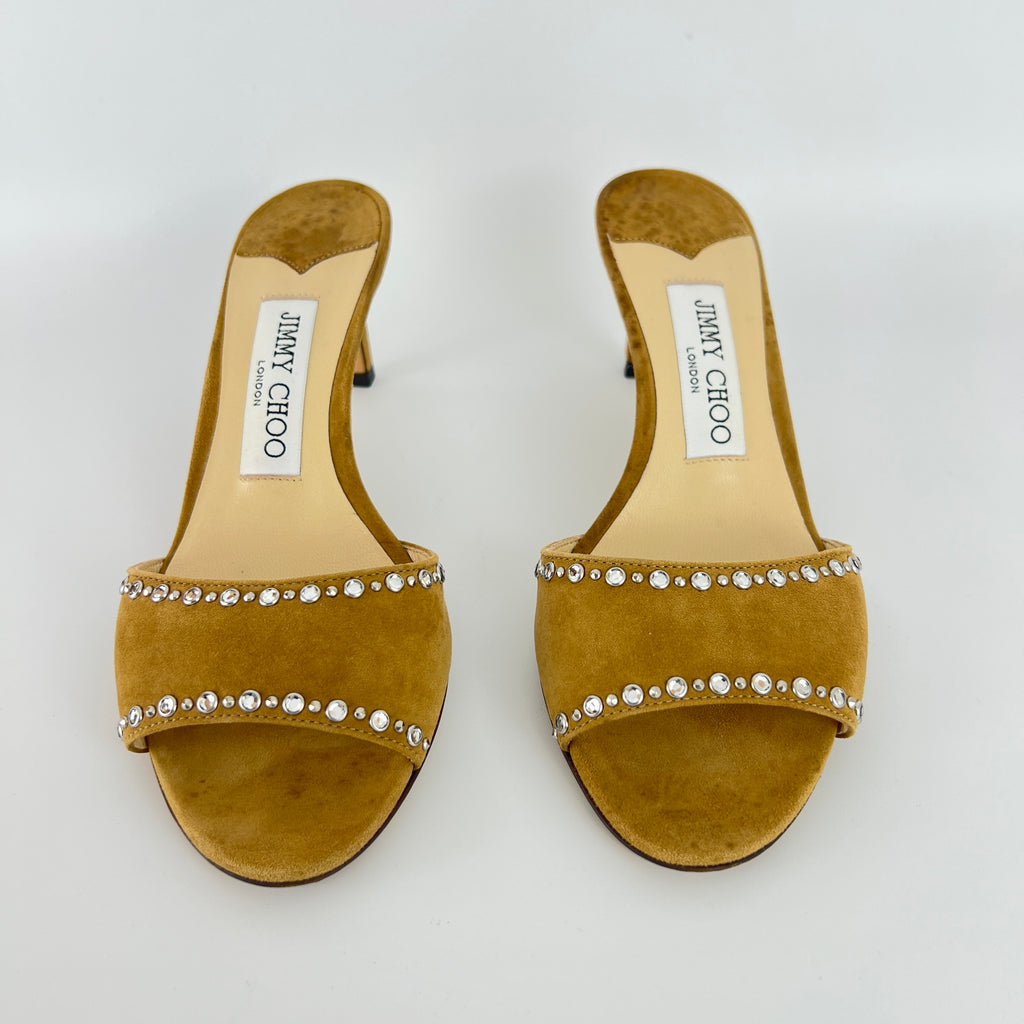 Jimmy Choo | Stacey 65 Hazel Suede Leather Silver Rhinestone Mules (35.5)