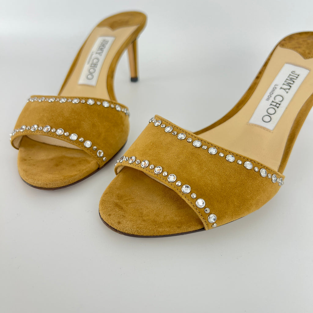 Jimmy Choo | Stacey 65 Hazel Suede Leather Silver Rhinestone Mules (35.5)