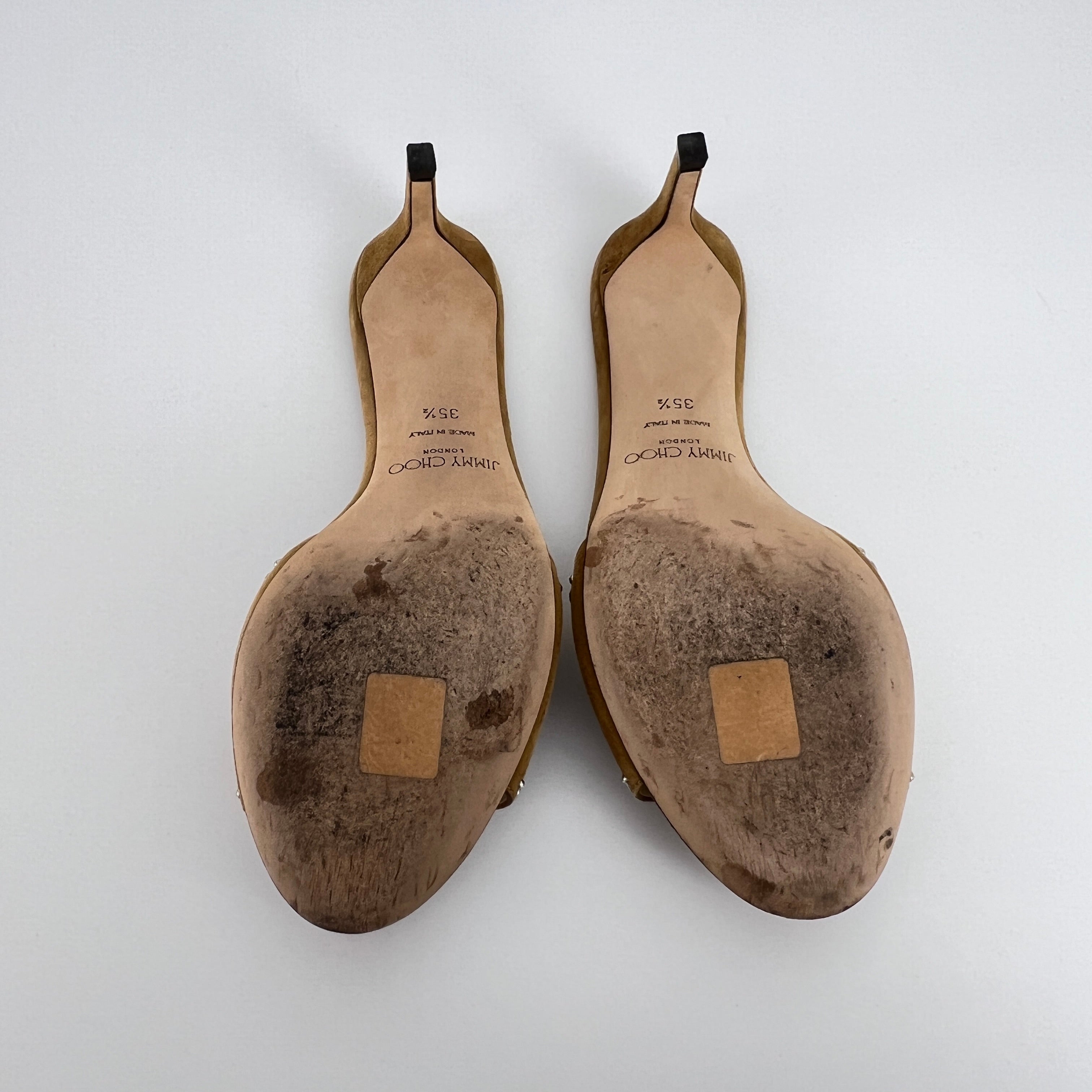 Jimmy Choo | Stacey 65 Hazel Suede Leather Silver Rhinestone Mules (35.5)