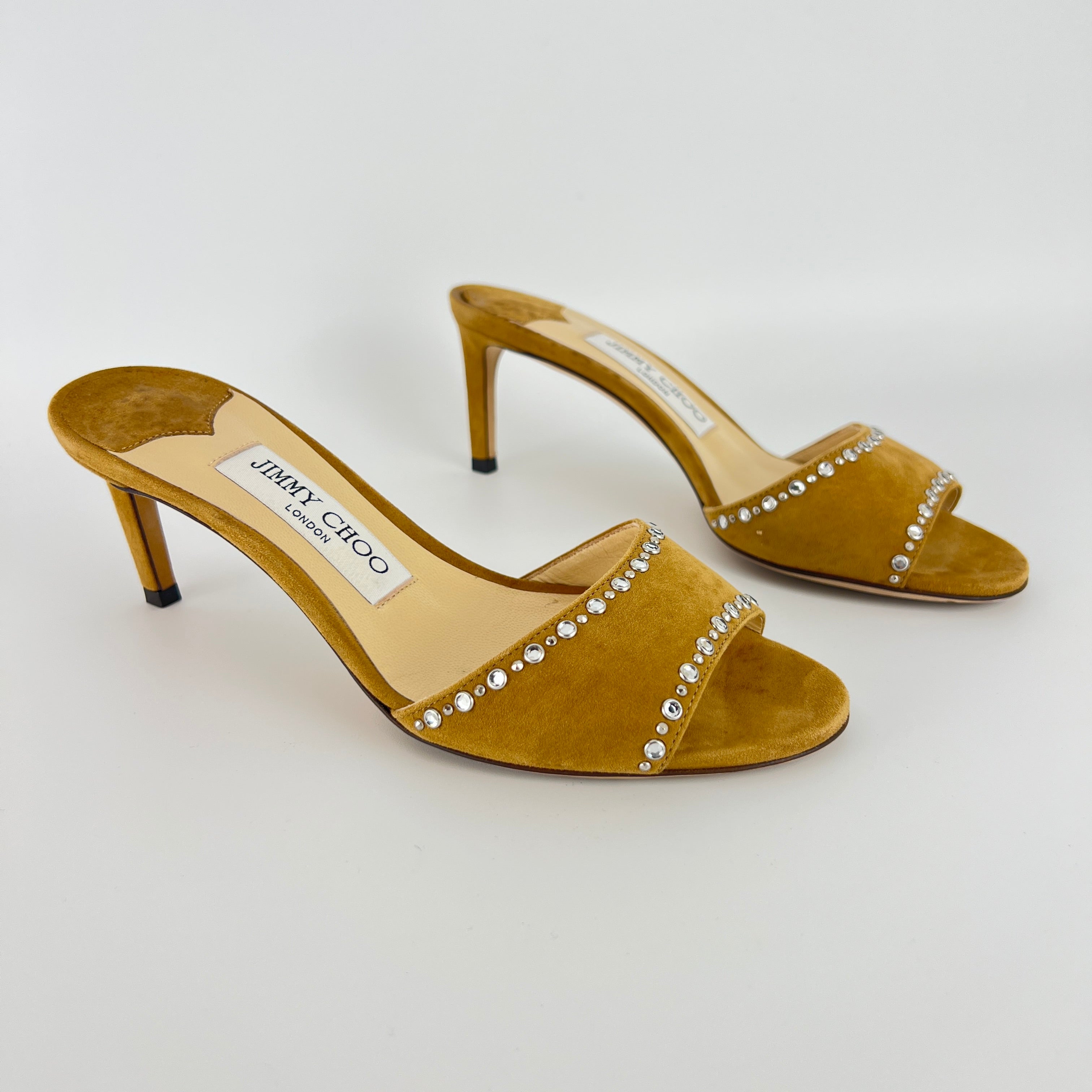 Jimmy Choo | Stacey 65 Hazel Suede Leather Silver Rhinestone Mules (35.5)