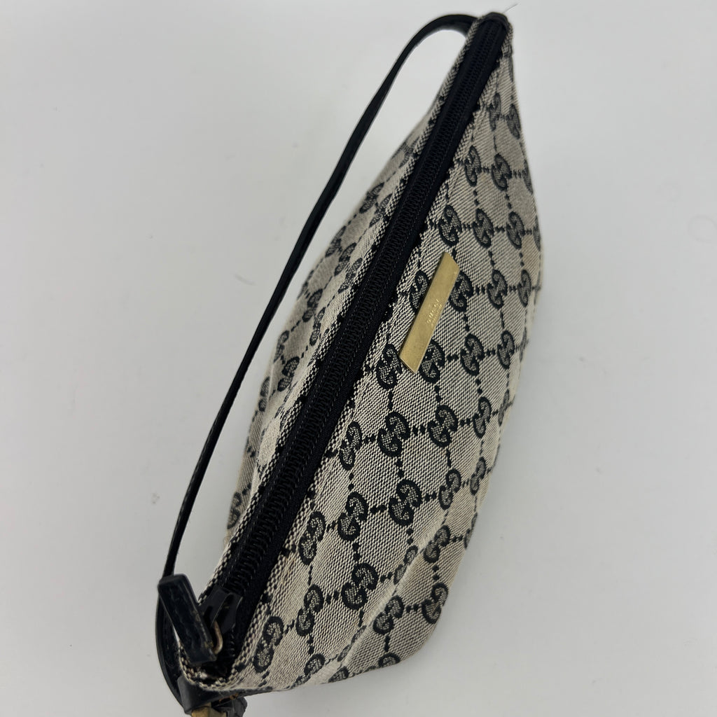 Gucci | Tom Ford Era Boat Pochette GG Monogram Grey Canvas Black Leather Bag