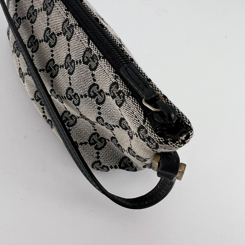 Gucci | Tom Ford Era Boat Pochette GG Monogram Grey Canvas Black Leather Bag