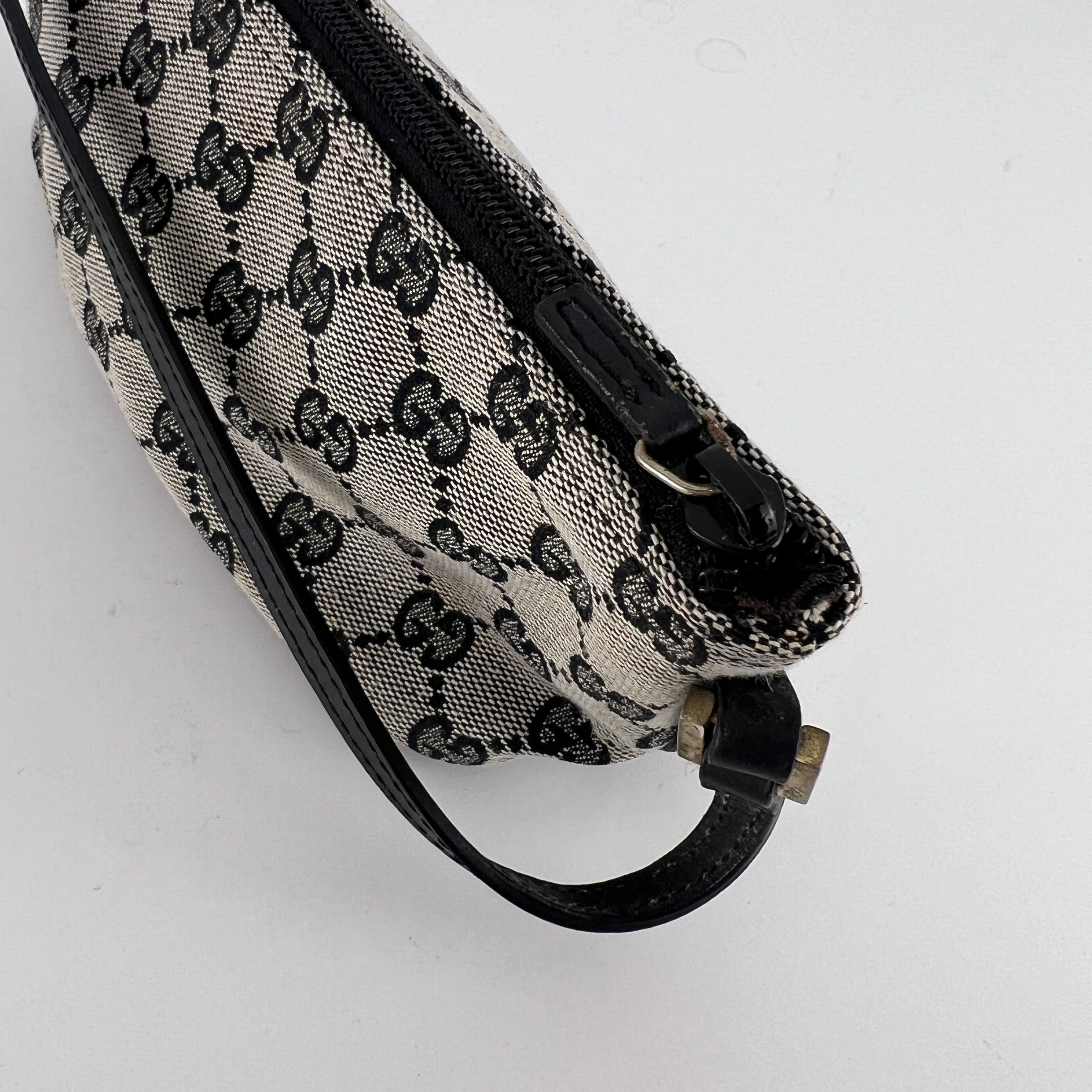 Gucci | Tom Ford Era Boat Pochette GG Monogram Grey Canvas Black Leather Bag