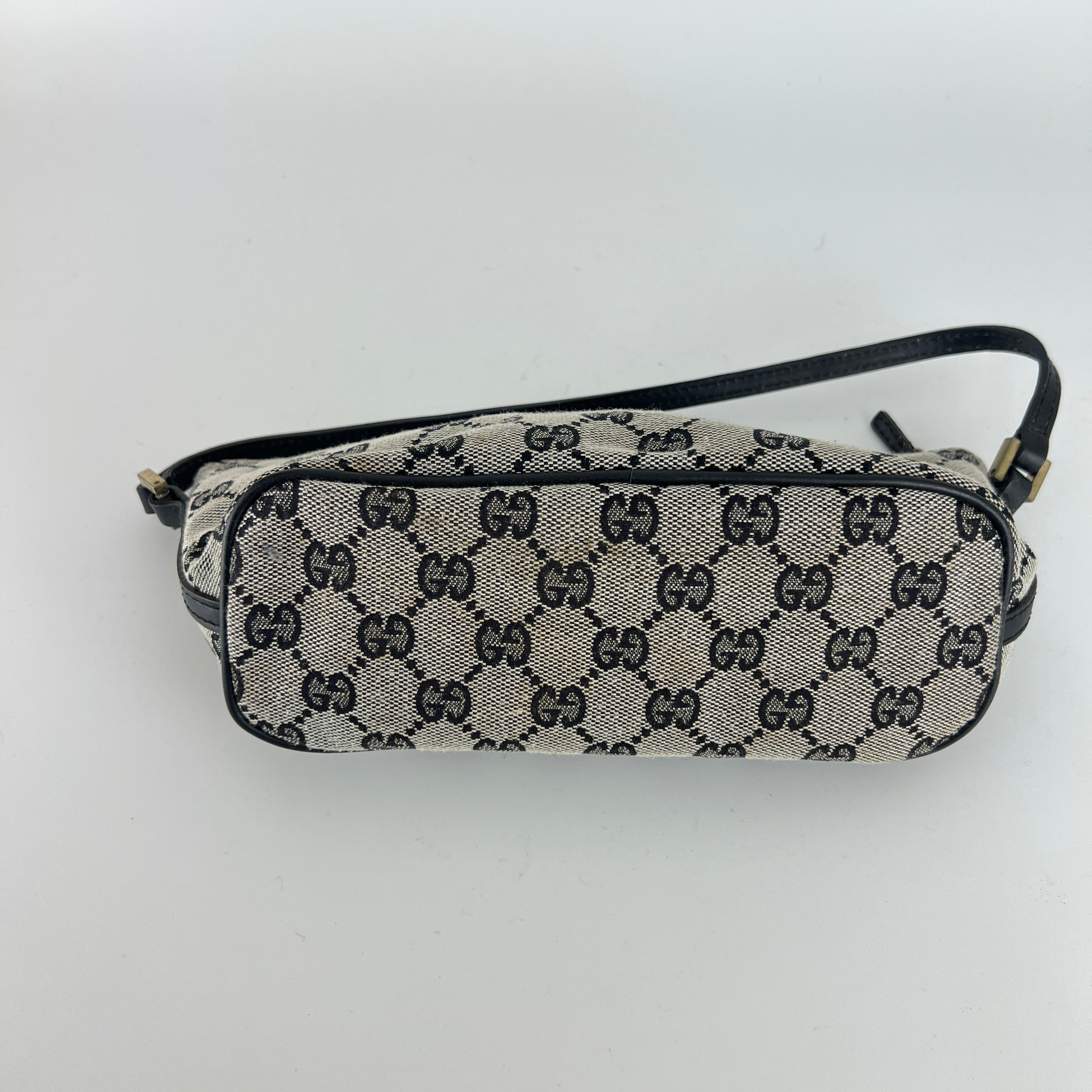 Gucci | Tom Ford Era Boat Pochette GG Monogram Grey Canvas Black Leather Bag