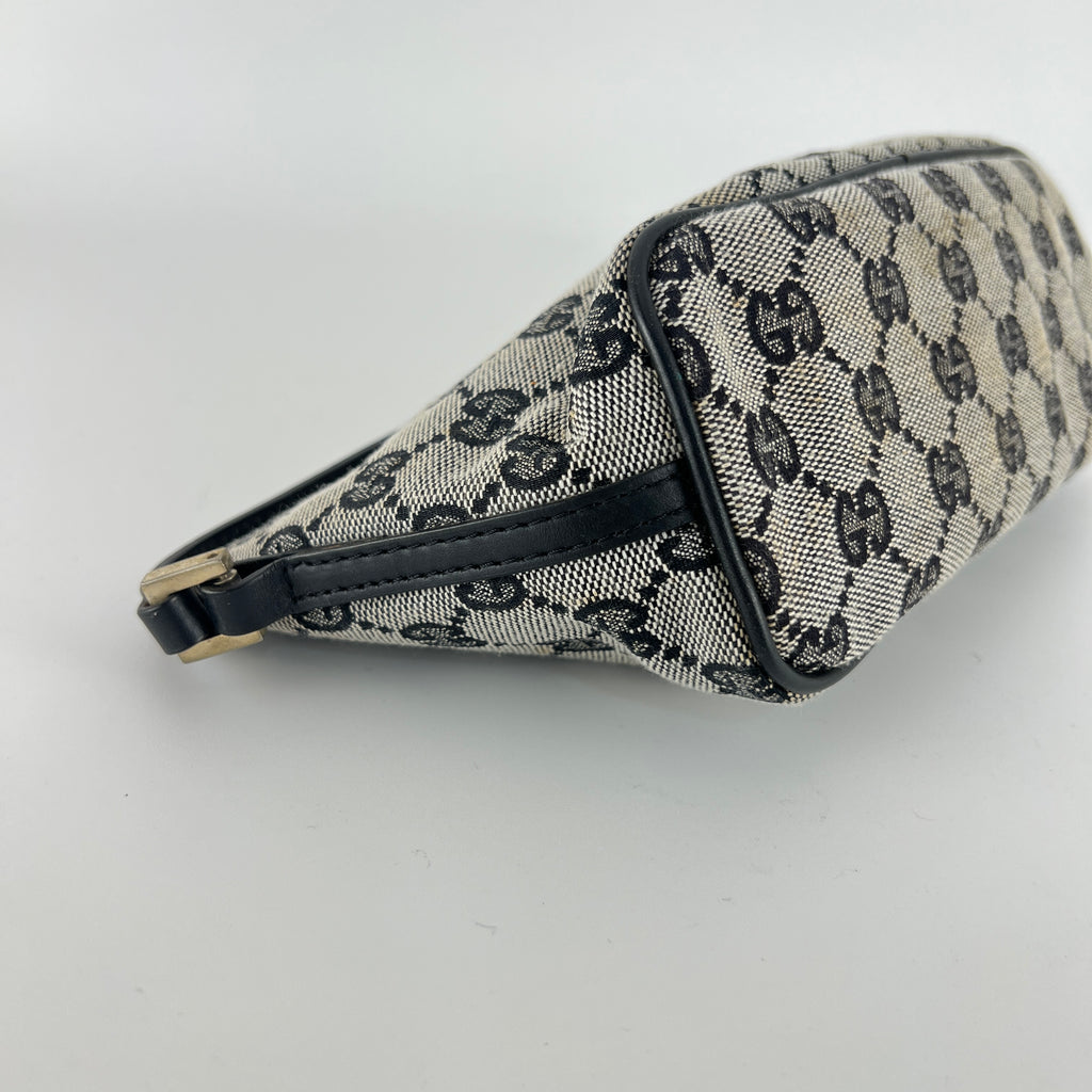 Gucci | Tom Ford Era Boat Pochette GG Monogram Grey Canvas Black Leather Bag