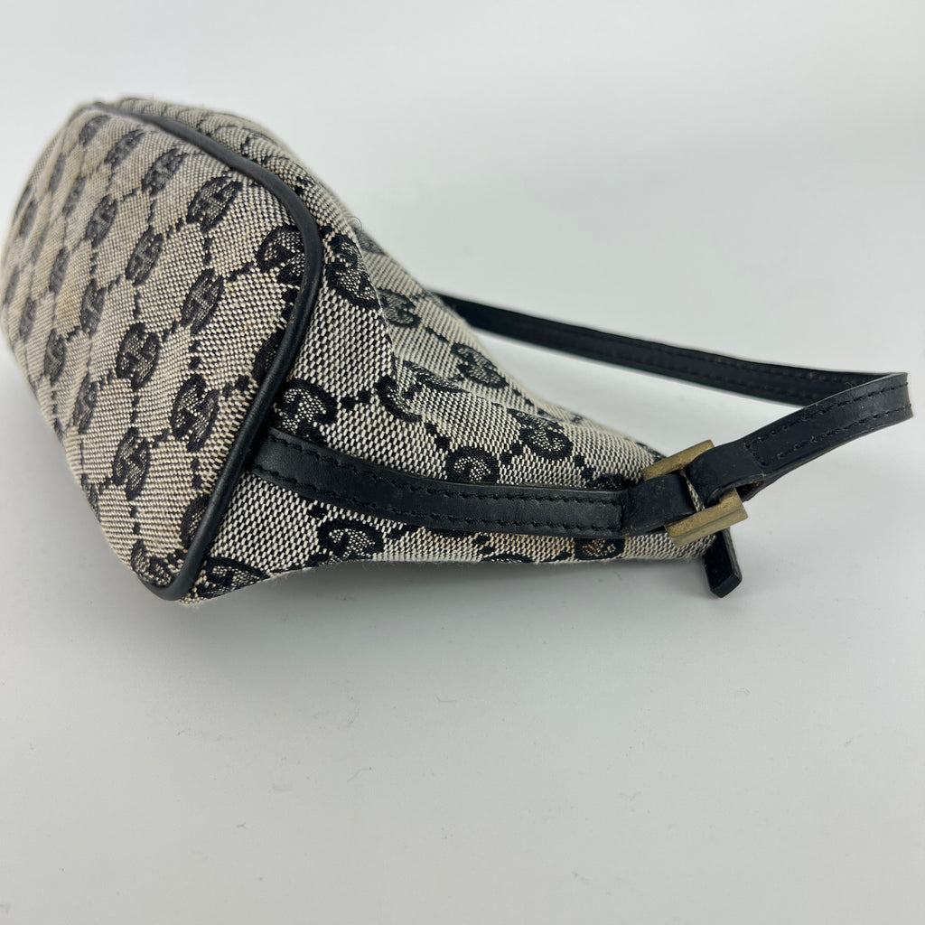Gucci | Tom Ford Era Boat Pochette GG Monogram Grey Canvas Black Leather Bag