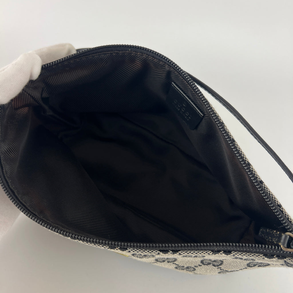 Gucci | Tom Ford Era Boat Pochette GG Monogram Grey Canvas Black Leather Bag