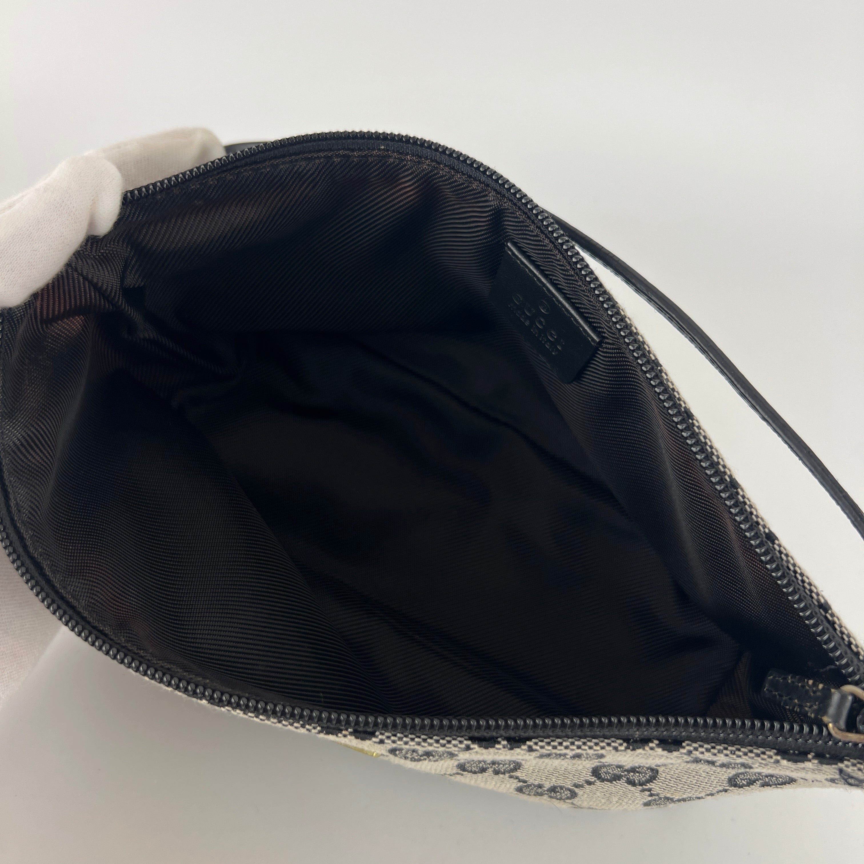 Gucci | Tom Ford Era Boat Pochette GG Monogram Grey Canvas Black Leather Bag