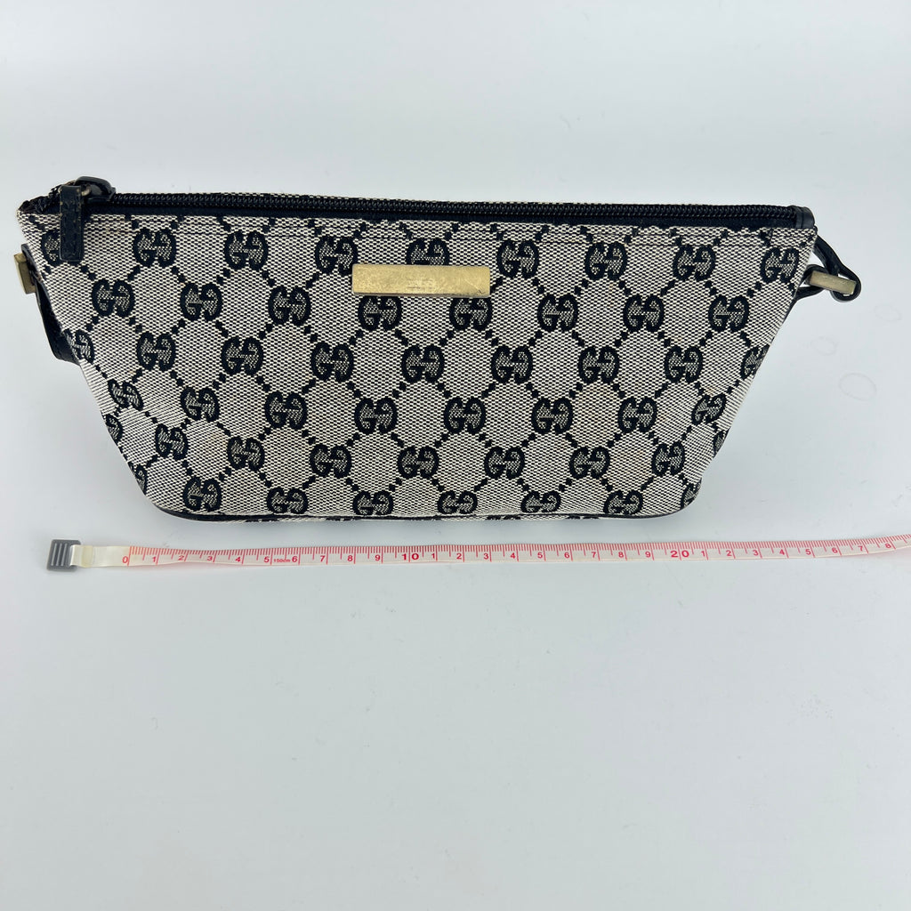 Gucci | Tom Ford Era Boat Pochette GG Monogram Grey Canvas Black Leather Bag
