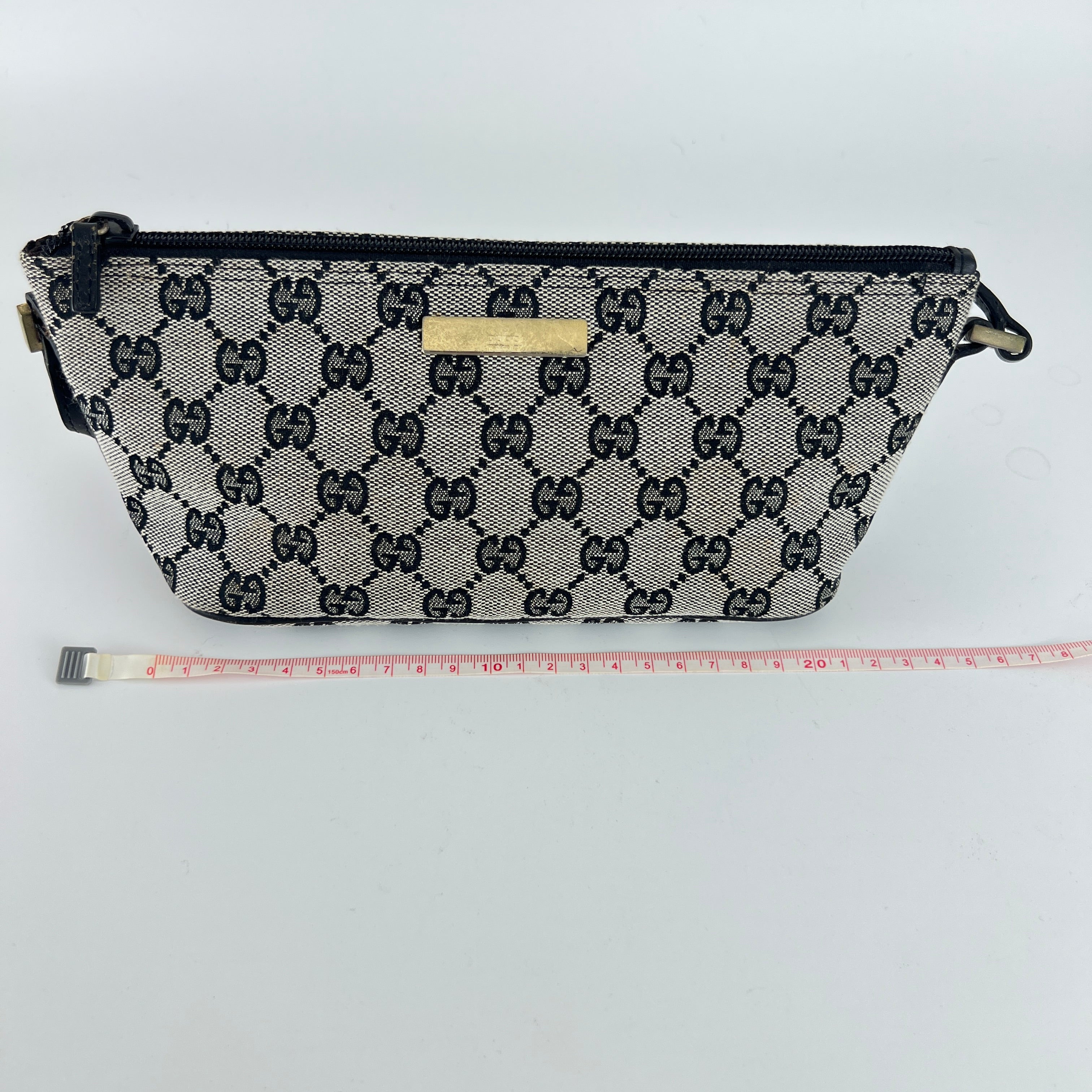 Gucci | Tom Ford Era Boat Pochette GG Monogram Grey Canvas Black Leather Bag