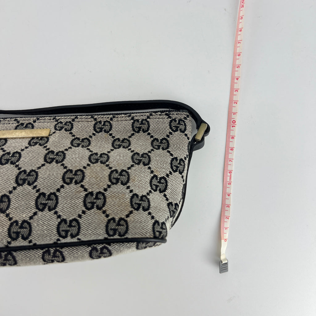 Gucci | Tom Ford Era Boat Pochette GG Monogram Grey Canvas Black Leather Bag