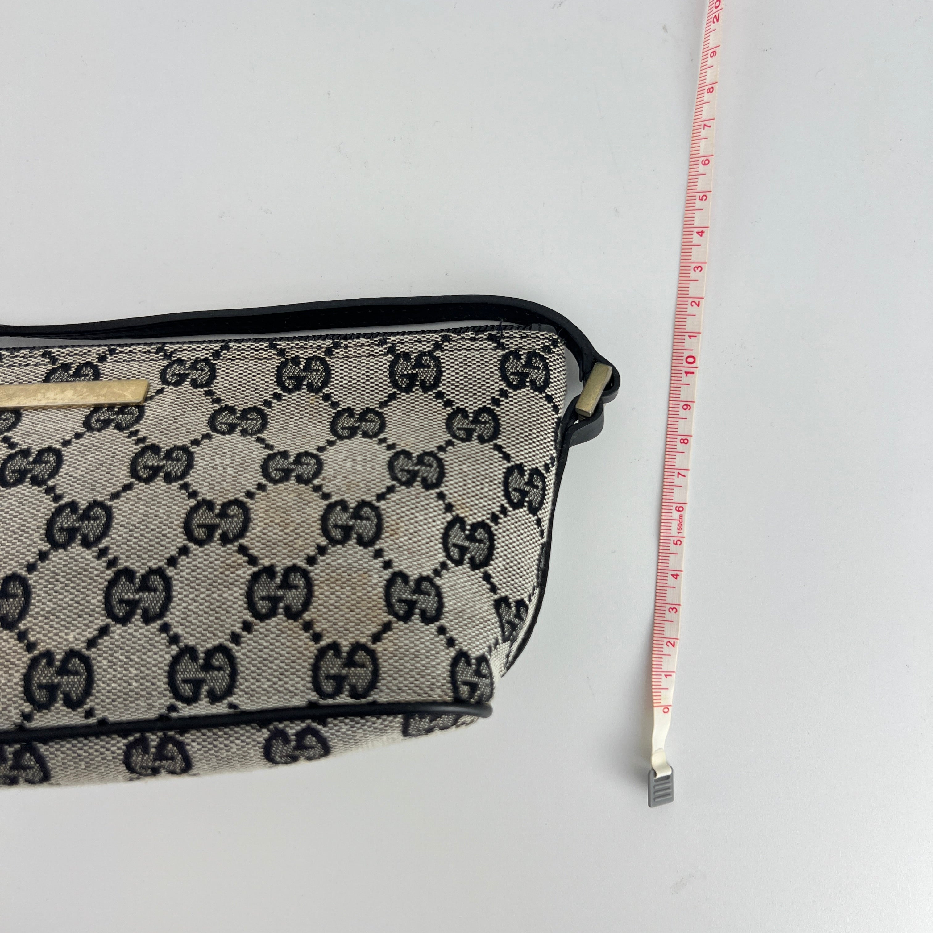 Gucci | Tom Ford Era Boat Pochette GG Monogram Grey Canvas Black Leather Bag