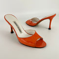 Manolo Blahnik | Jada Orange Patent Leather Slide Sandal Mules (35.5)