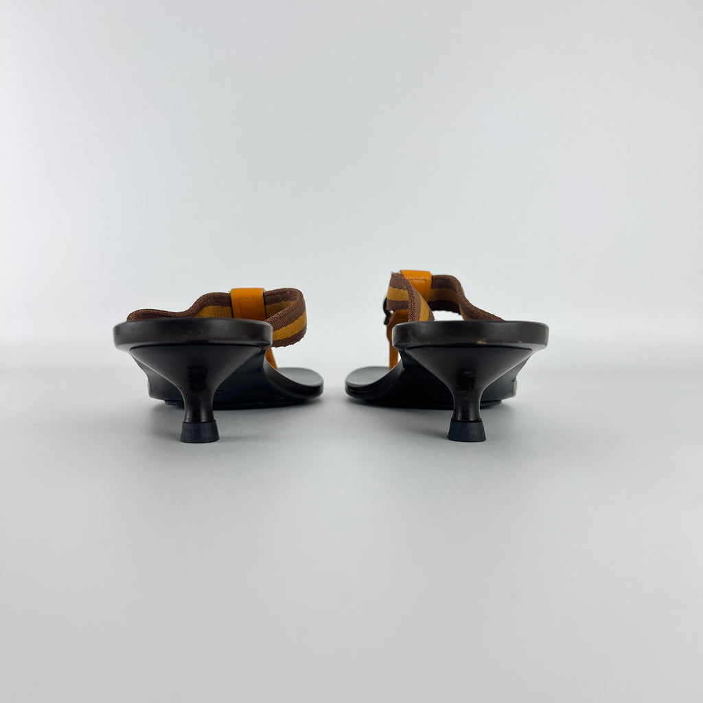 Gucci | Vintage Orange Brown Nylon GG Logo Thong Sandal Kitten Mules (34)