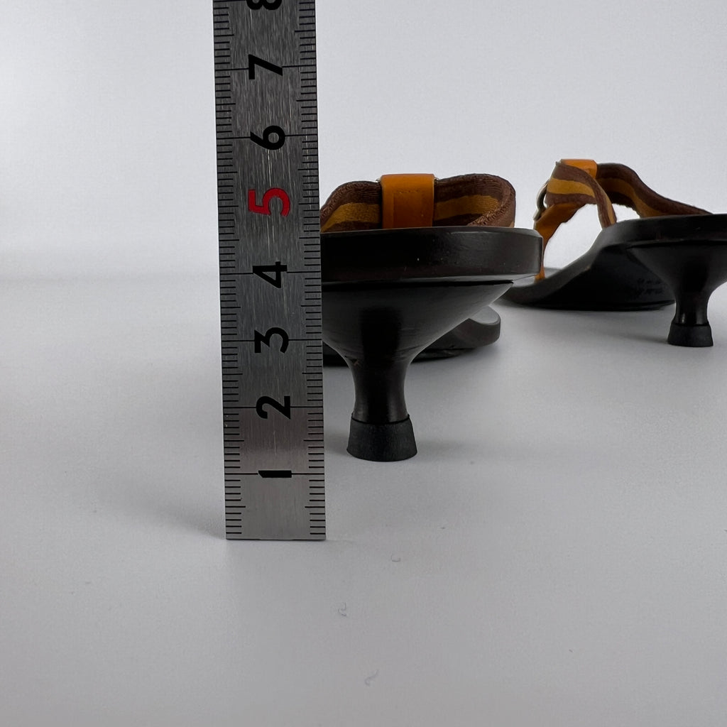 Gucci | Vintage Orange Brown Nylon GG Logo Thong Sandal Kitten Mules (34)