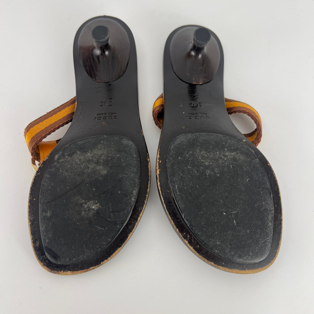 Gucci | Vintage Orange Brown Nylon GG Logo Thong Sandal Kitten Mules (34)