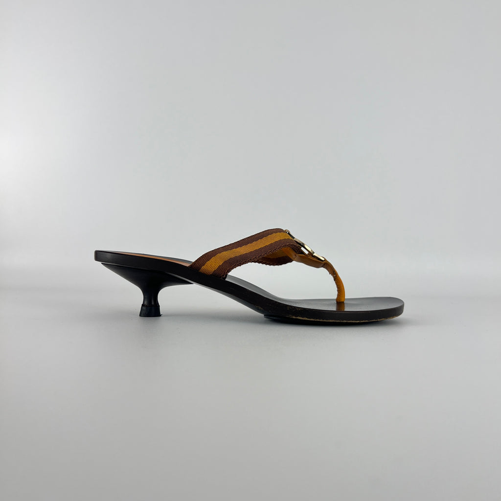 Gucci | Vintage Orange Brown Nylon GG Logo Thong Sandal Kitten Mules (34)