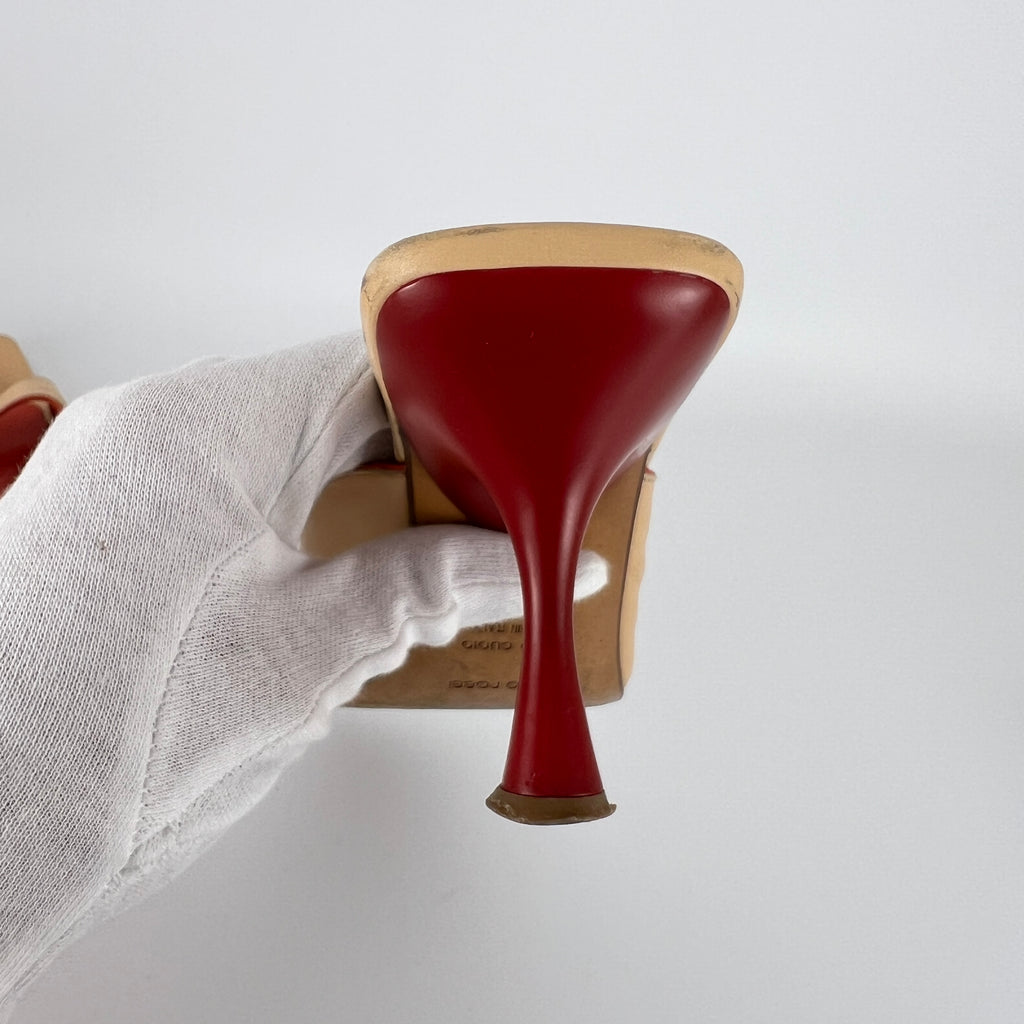 Sergio Rossi | Beige Nude Red Leather Strap Slide Sandal Mules (36.5)
