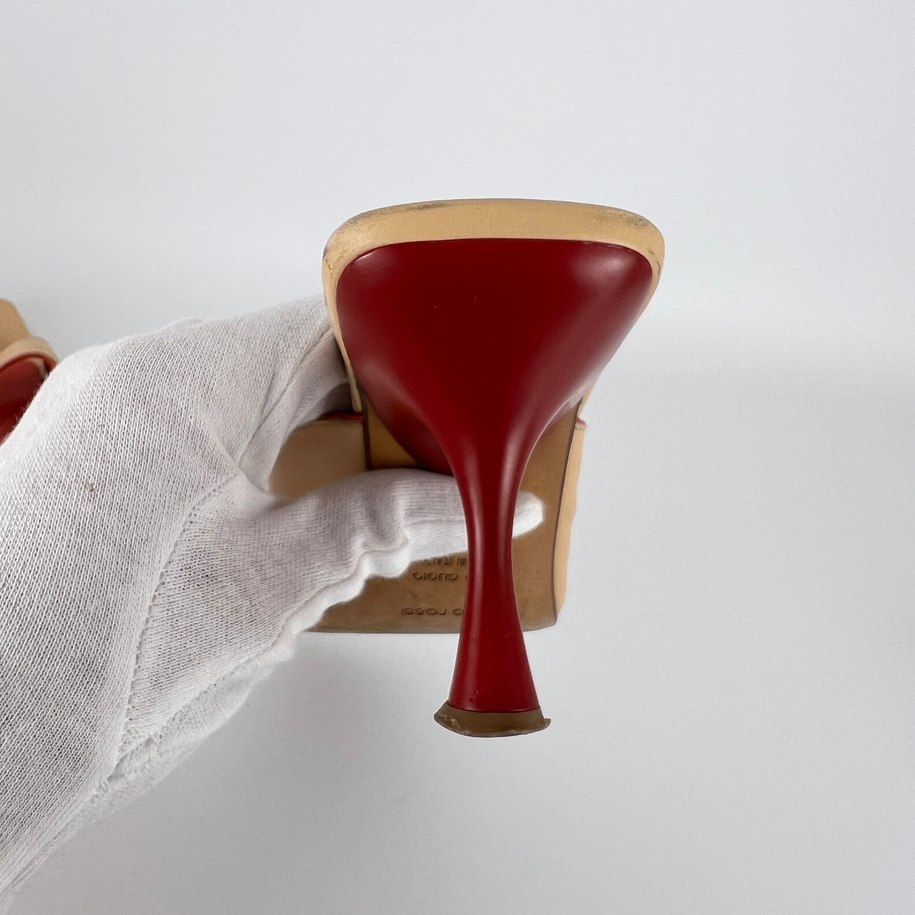 Sergio Rossi | Beige Nude Red Leather Strap Slide Sandal Mules (36.5)
