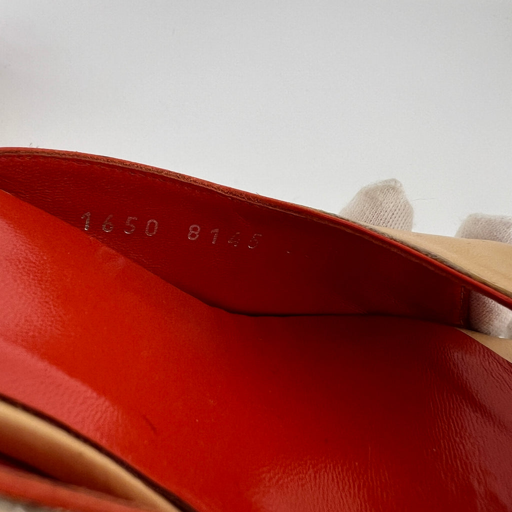 Sergio Rossi | Beige Nude Red Leather Strap Slide Sandal Mules (36.5)
