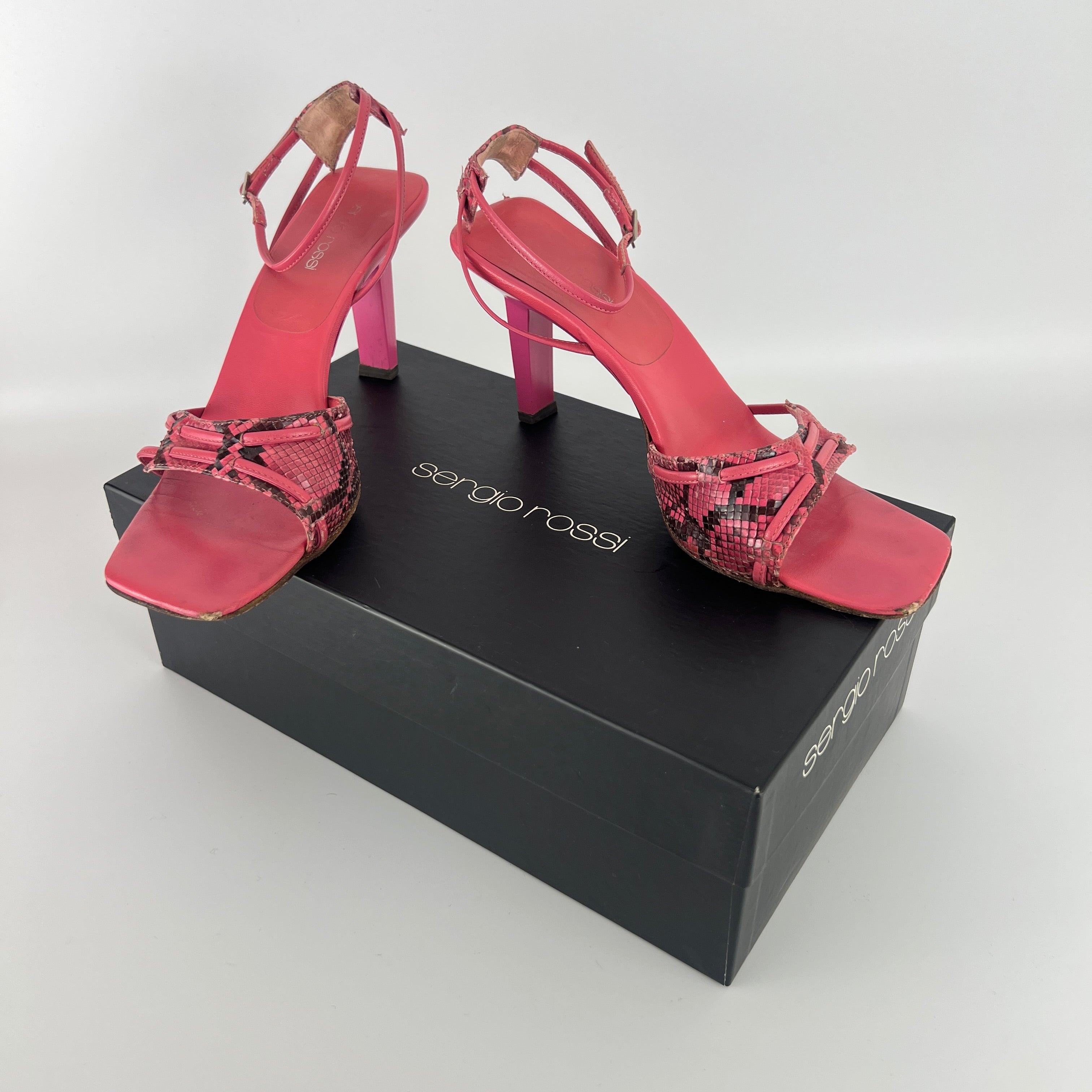 Sergio Rossi | Pink Snake Leather Ankle Wrap Strappy Sandal Heels (36)