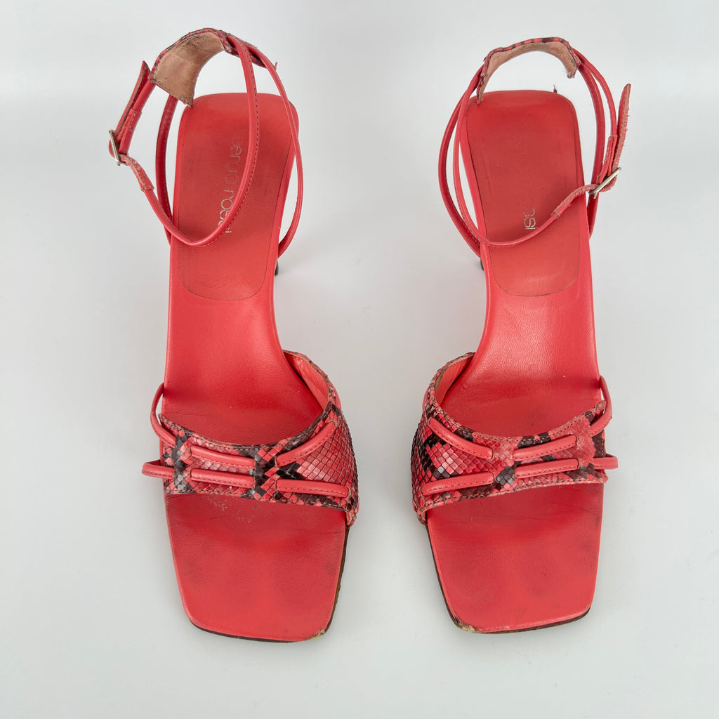 Sergio Rossi | Pink Snake Leather Ankle Wrap Strappy Sandal Heels (36)