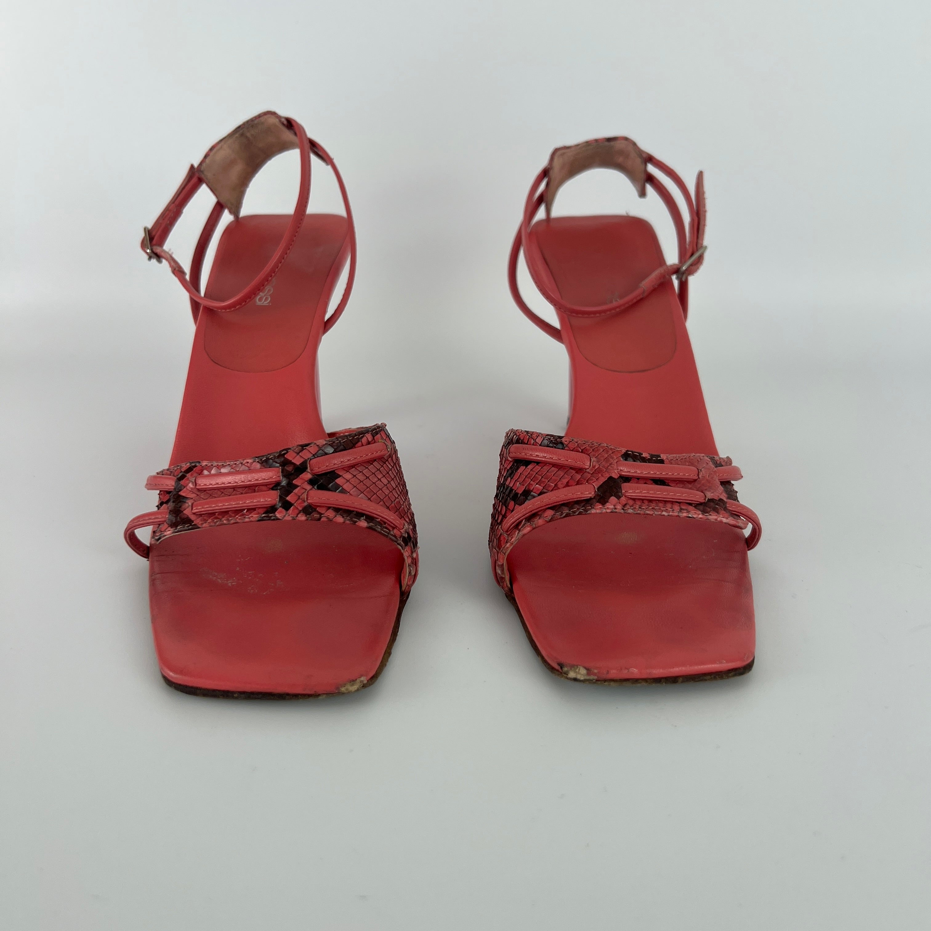 Sergio Rossi | Pink Snake Leather Ankle Wrap Strappy Sandal Heels (36)