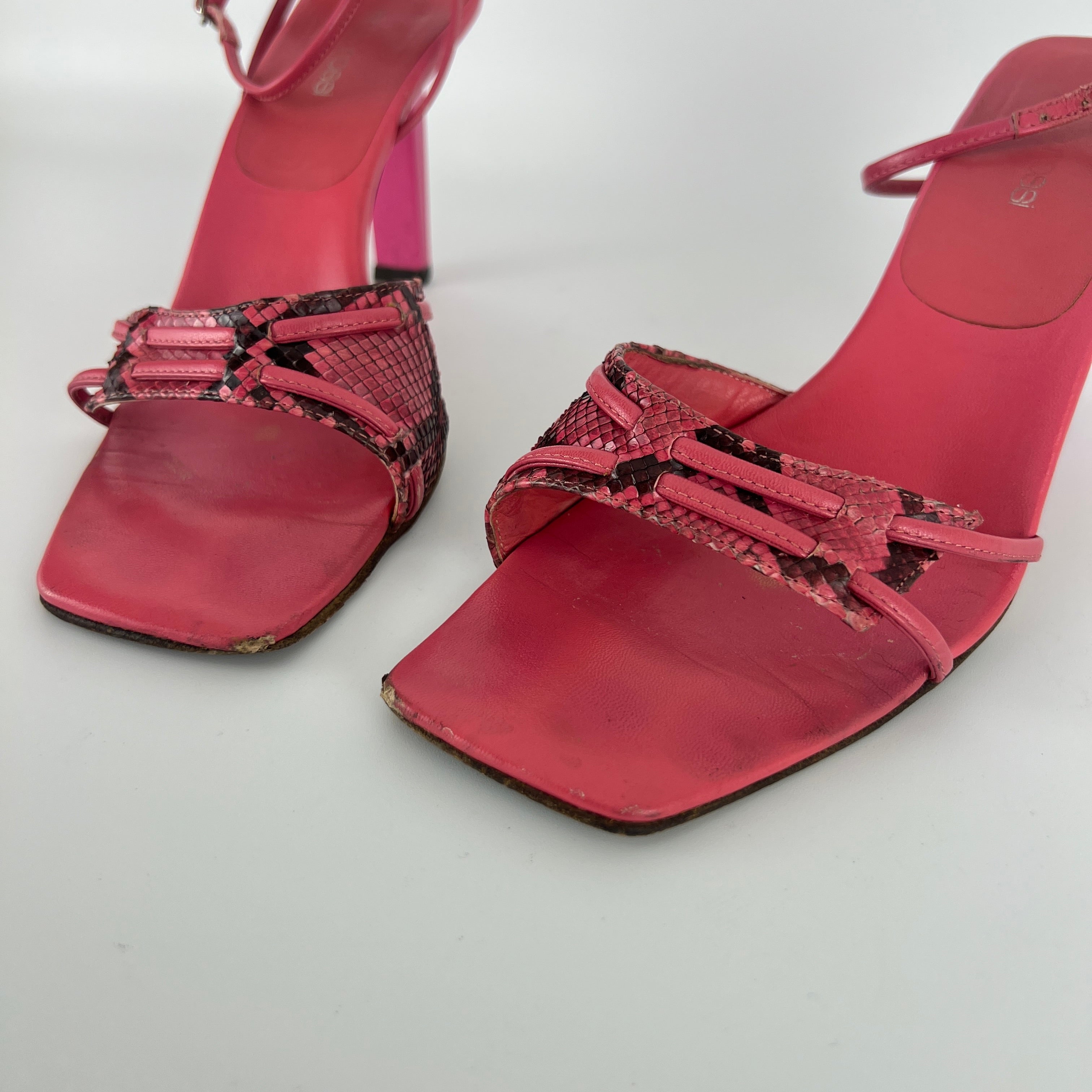 Sergio Rossi | Pink Snake Leather Ankle Wrap Strappy Sandal Heels (36)