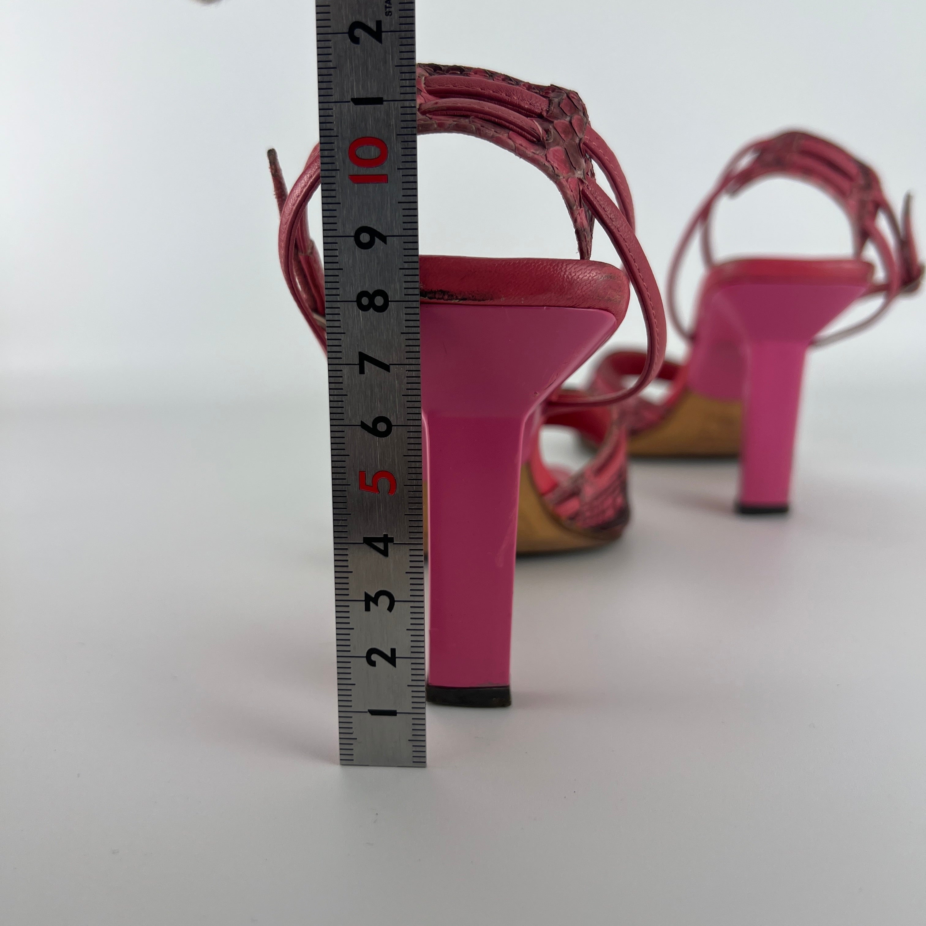 Sergio Rossi | Pink Snake Leather Ankle Wrap Strappy Sandal Heels (36)