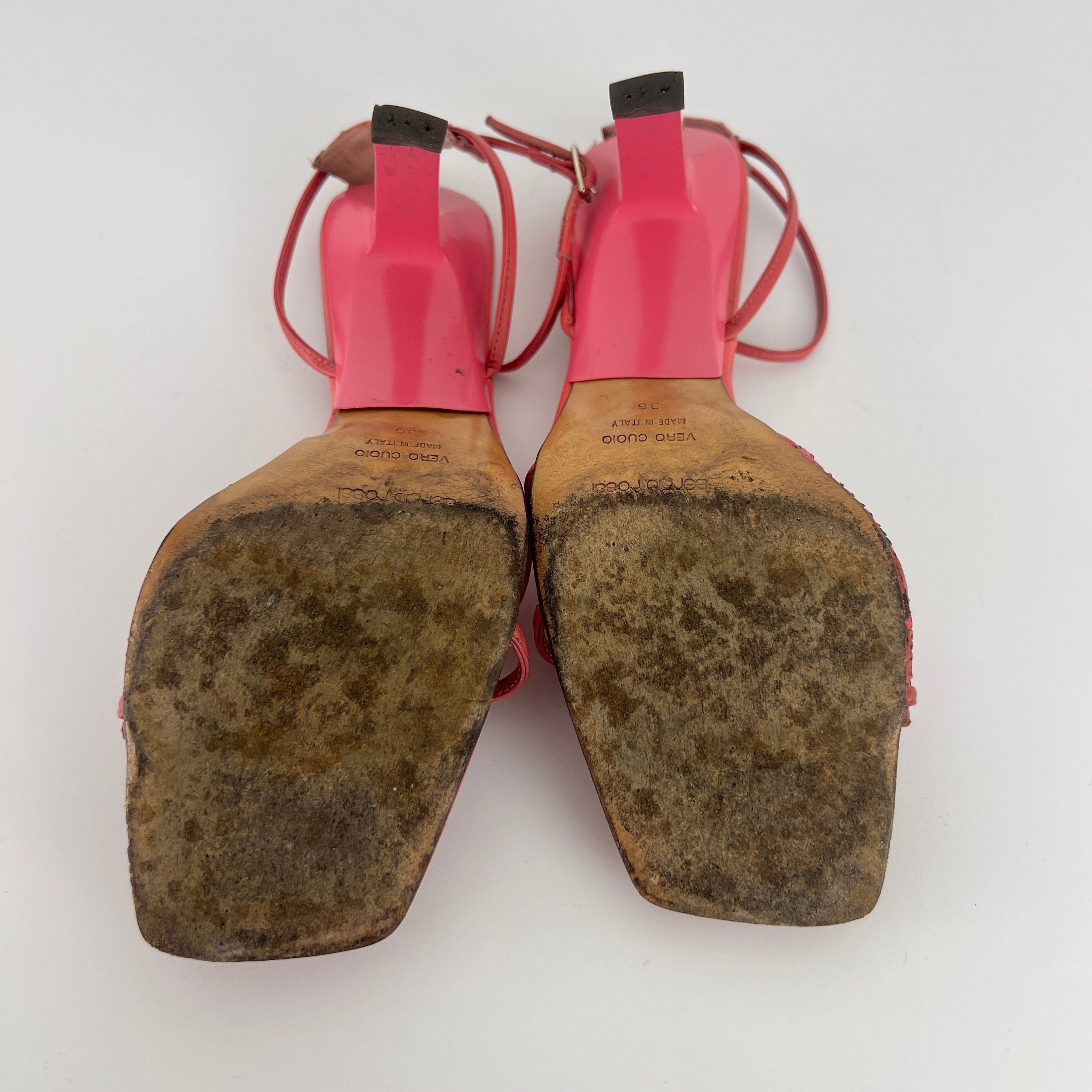 Sergio Rossi | Pink Snake Leather Ankle Wrap Strappy Sandal Heels (36)