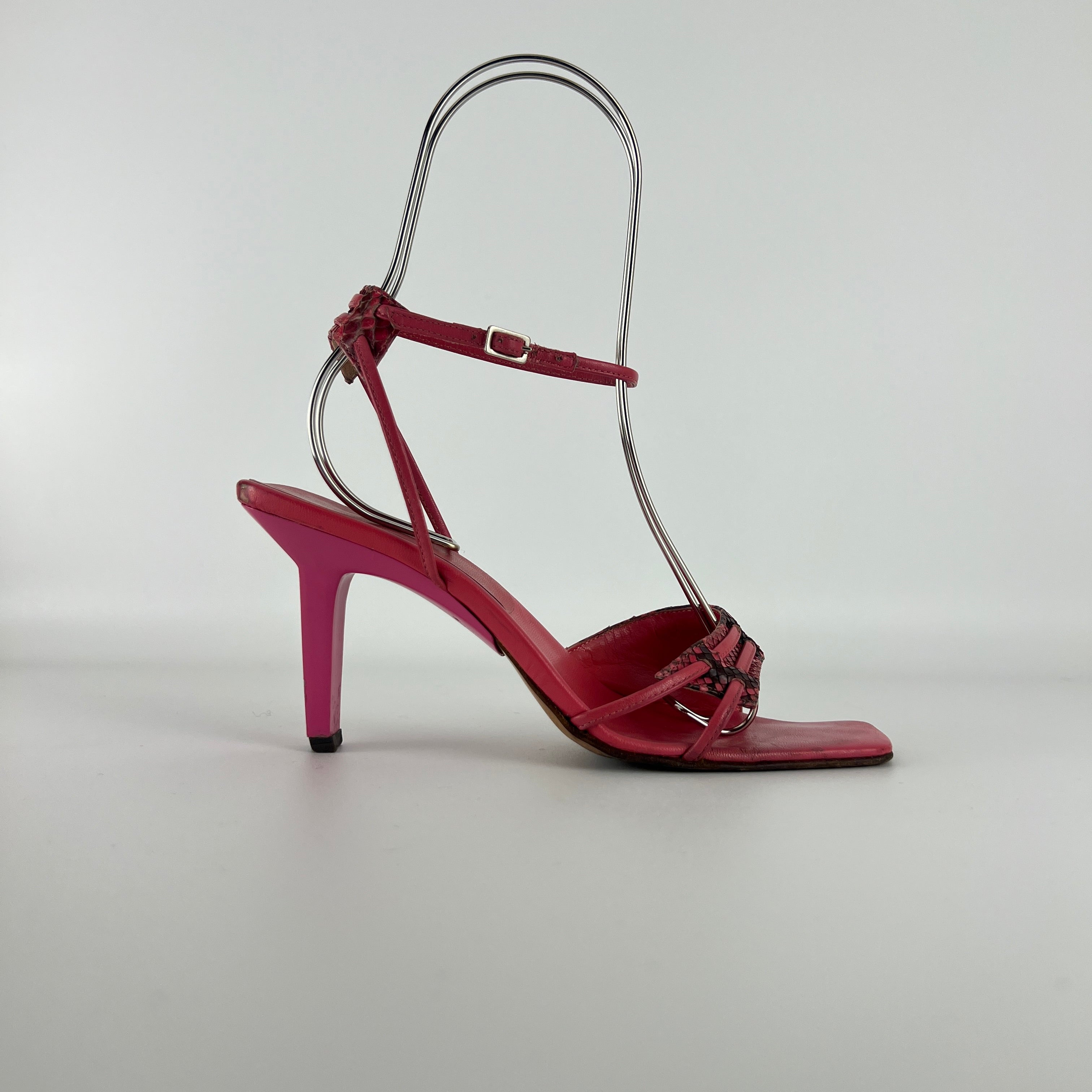 Sergio Rossi | Pink Snake Leather Ankle Wrap Strappy Sandal Heels (36)