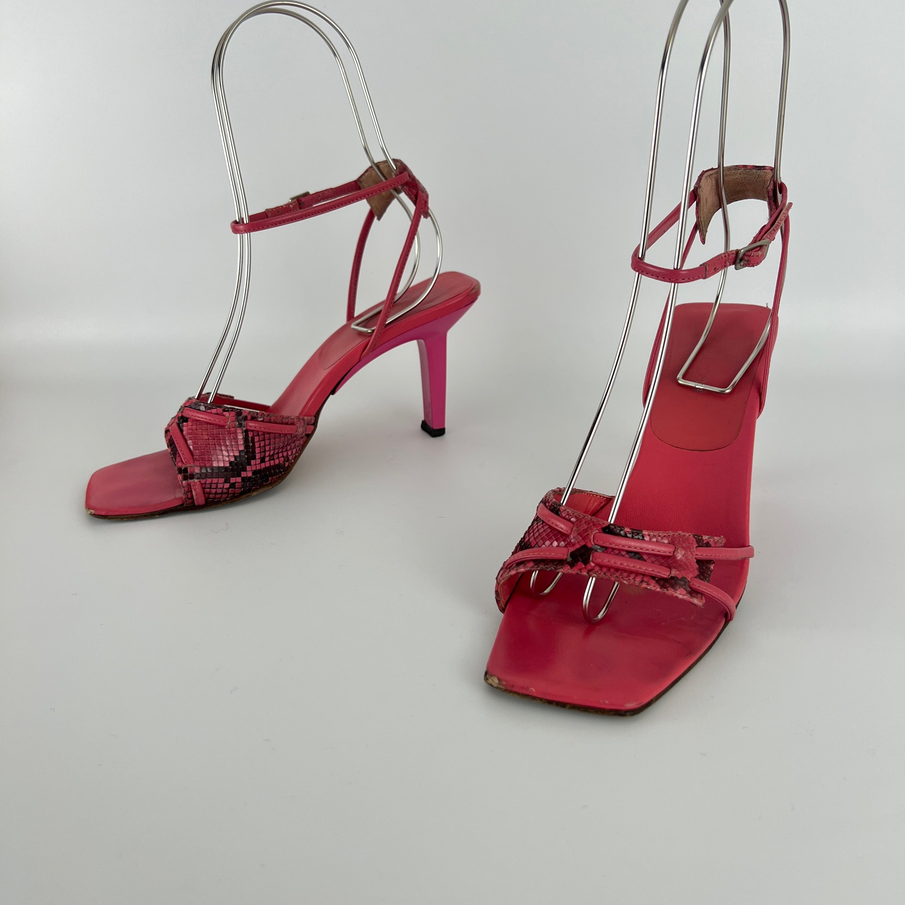 Sergio Rossi | Pink Snake Leather Ankle Wrap Strappy Sandal Heels (36)