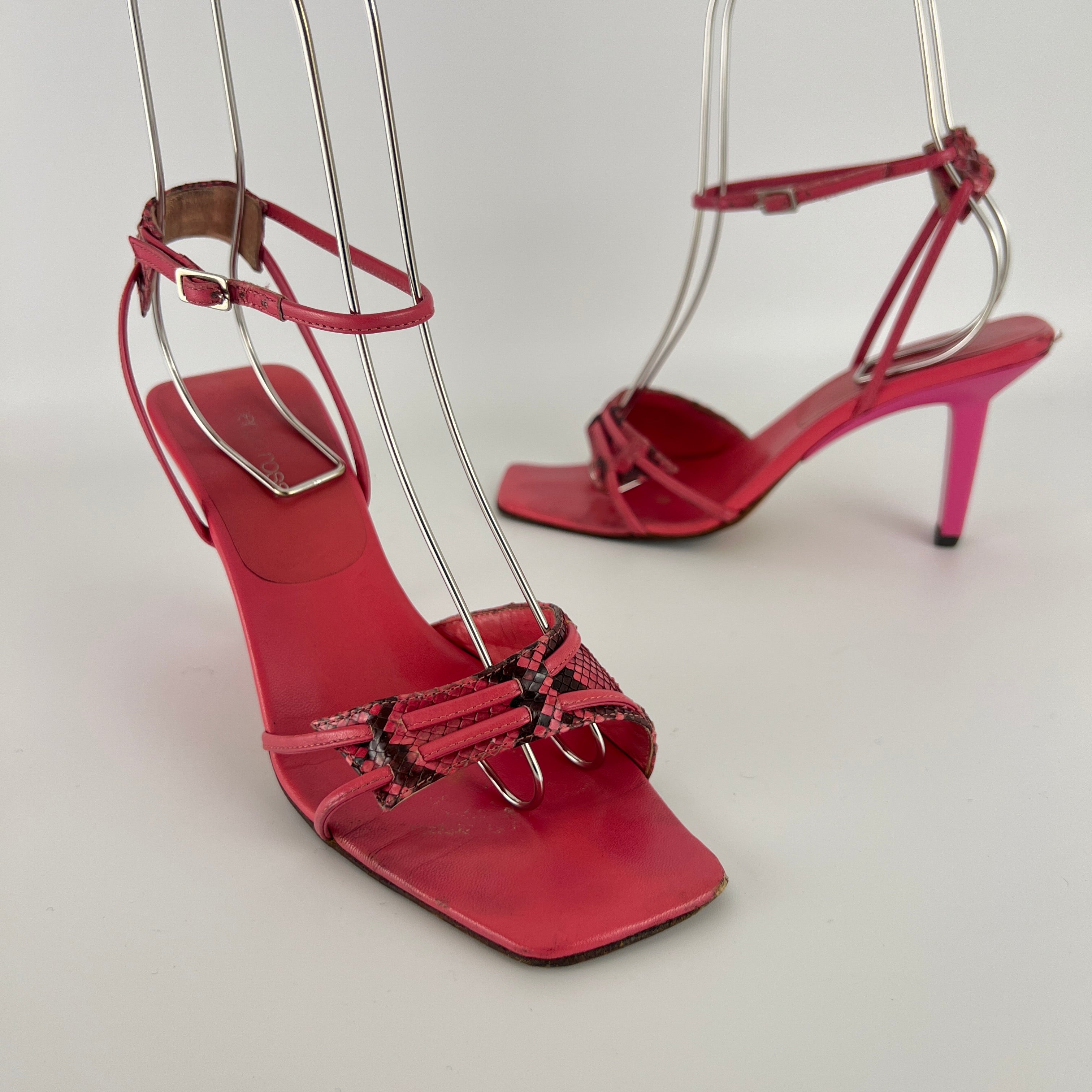Sergio Rossi | Pink Snake Leather Ankle Wrap Strappy Sandal Heels (36)