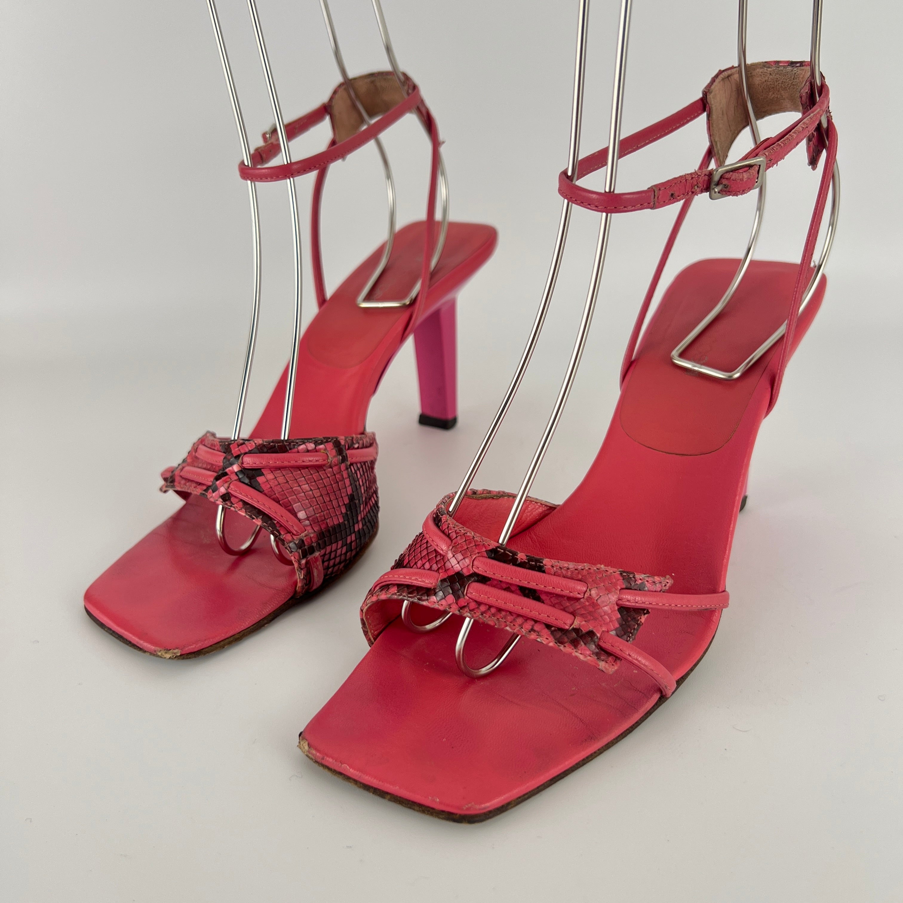 Sergio Rossi | Pink Snake Leather Ankle Wrap Strappy Sandal Heels (36)