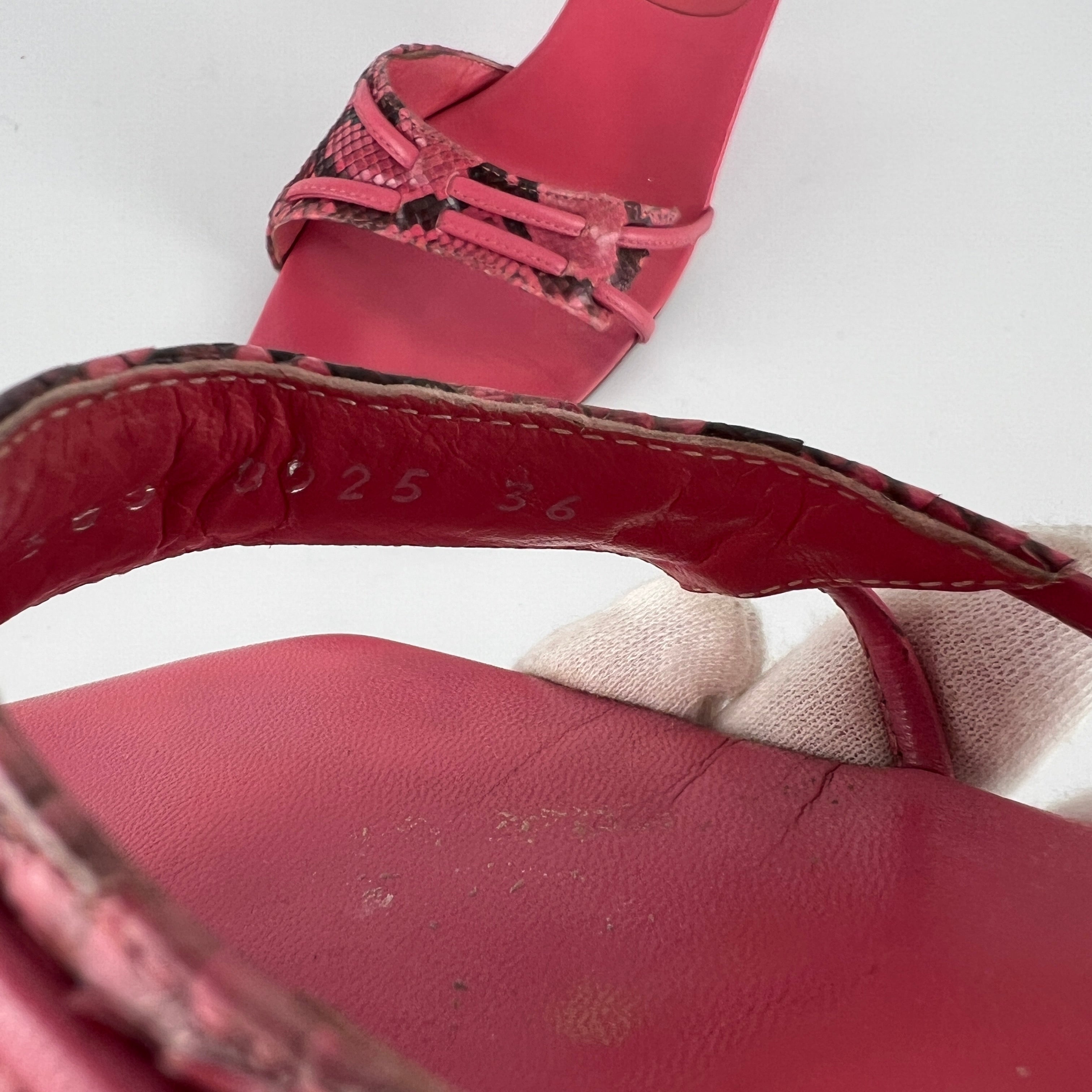 Sergio Rossi | Pink Snake Leather Ankle Wrap Strappy Sandal Heels (36)