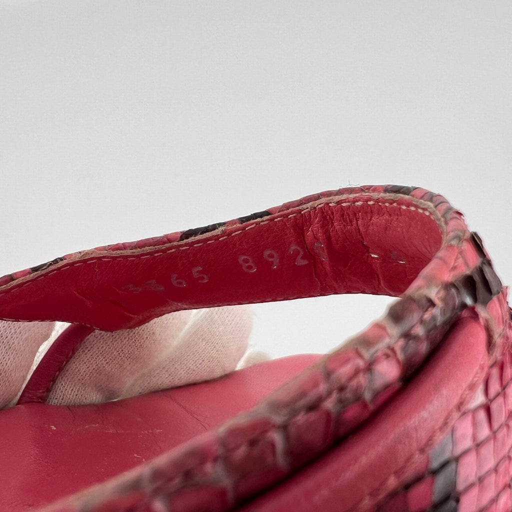 Sergio Rossi | Pink Snake Leather Ankle Wrap Strappy Sandal Heels (36)