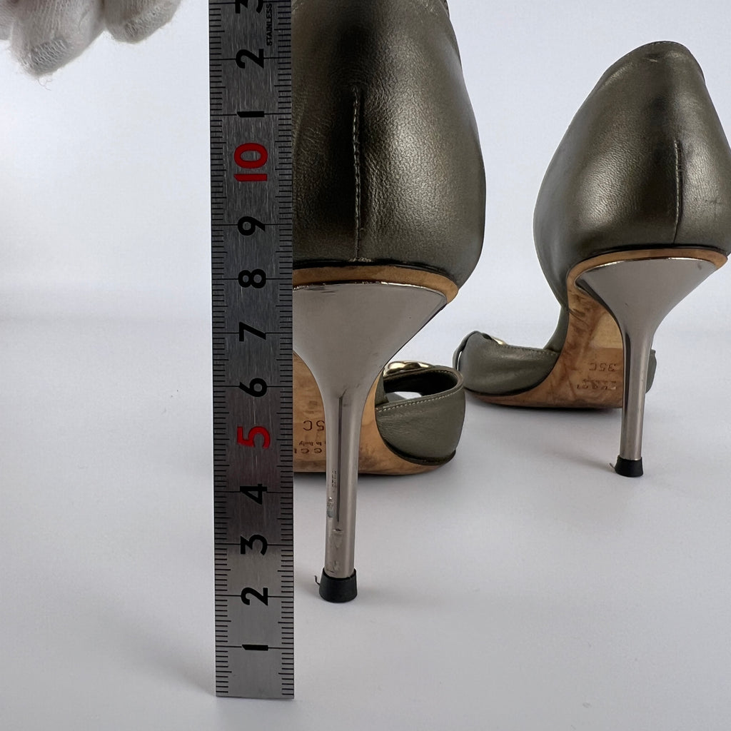 Gucci | Khaki Green Leather Silver Horse Bit D'Orsay Stiletto Pumps (35)