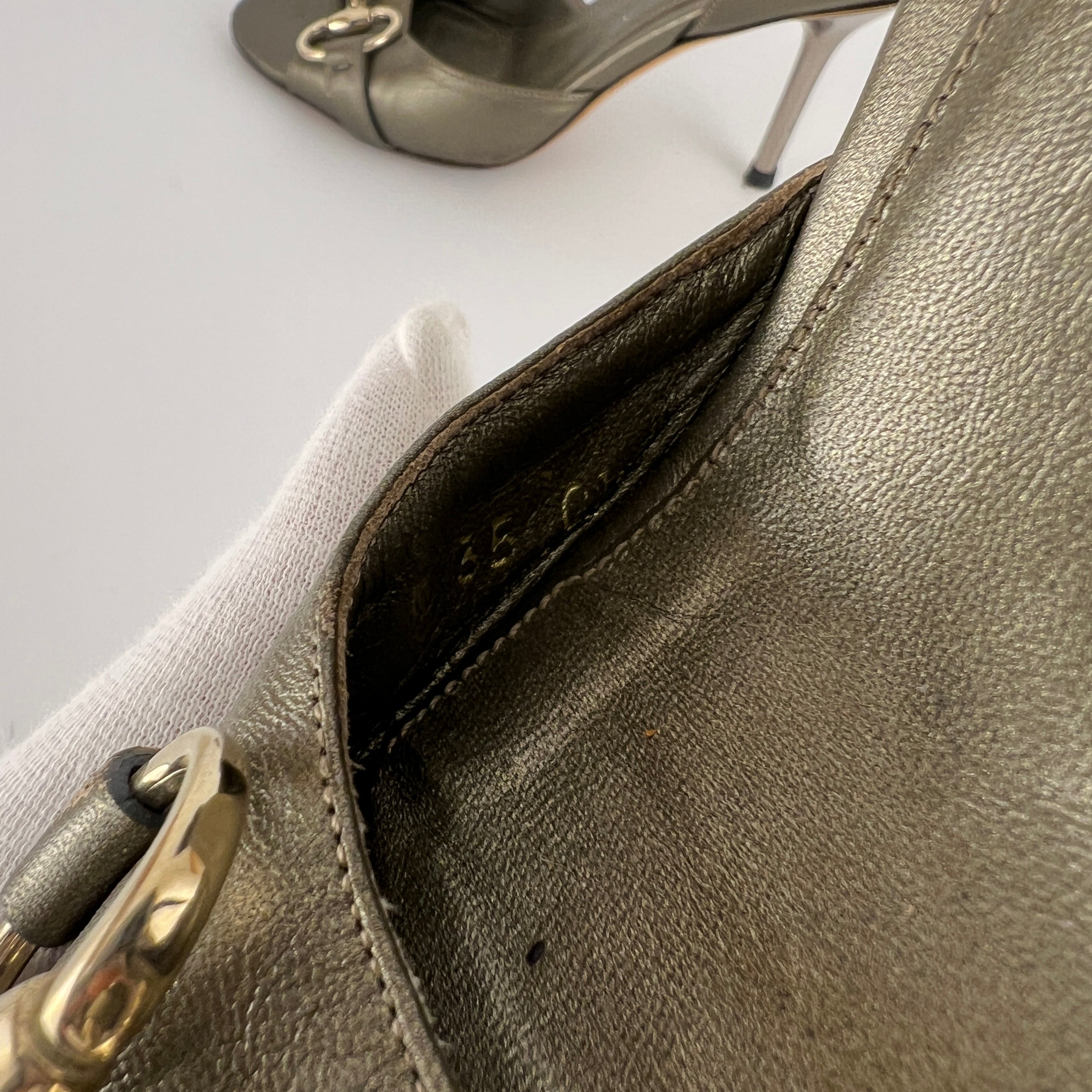 Gucci | Khaki Green Leather Silver Horse Bit D'Orsay Stiletto Pumps (35)