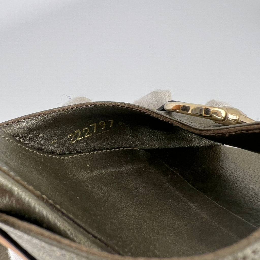 Gucci | Khaki Green Leather Silver Horse Bit D'Orsay Stiletto Pumps (35)