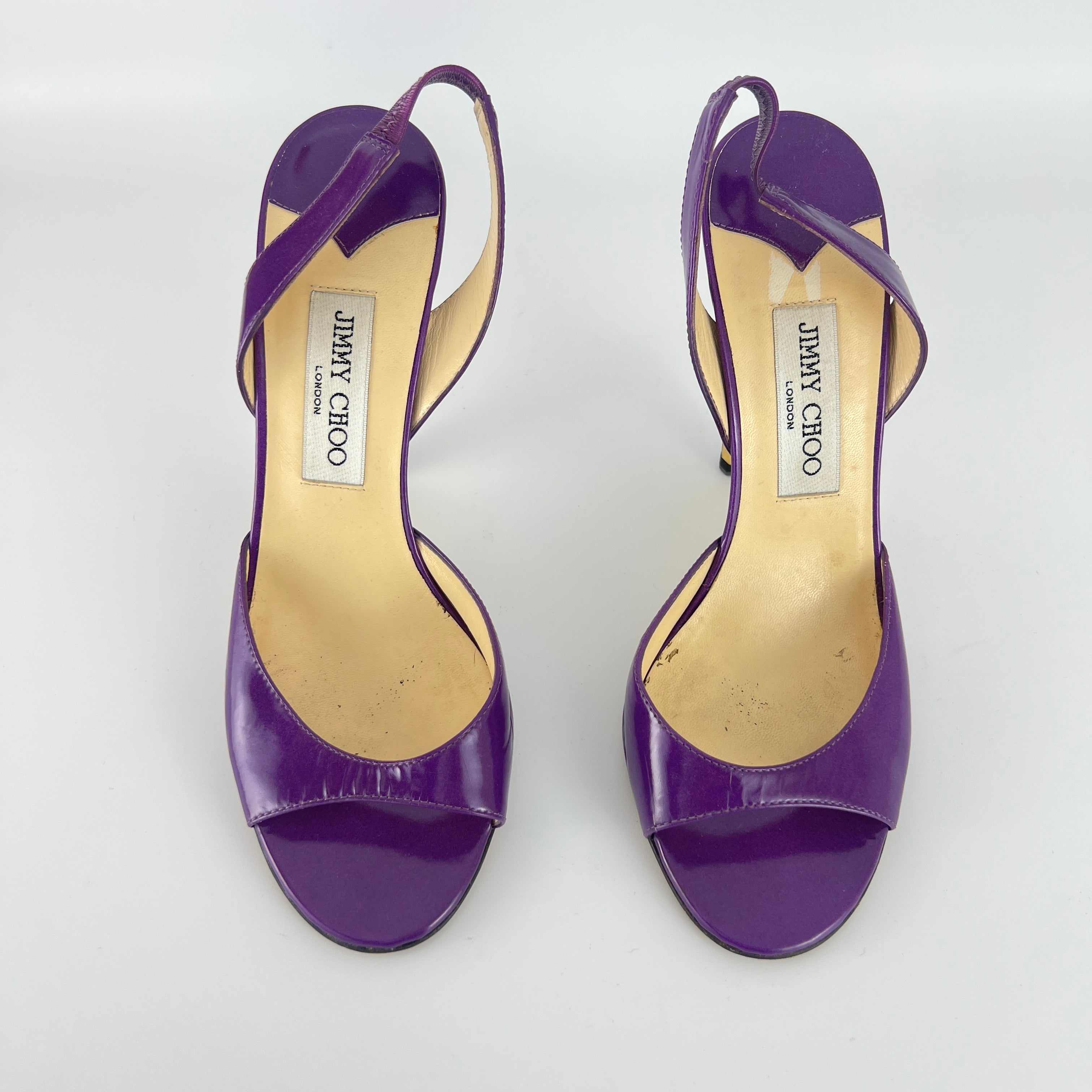 Jimmy Choo | Kennedy Purple Patent Leather Slingback Gold Heel (38.5)