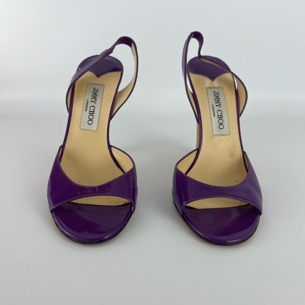 Jimmy Choo | Kennedy Purple Patent Leather Slingback Gold Heel (38.5)