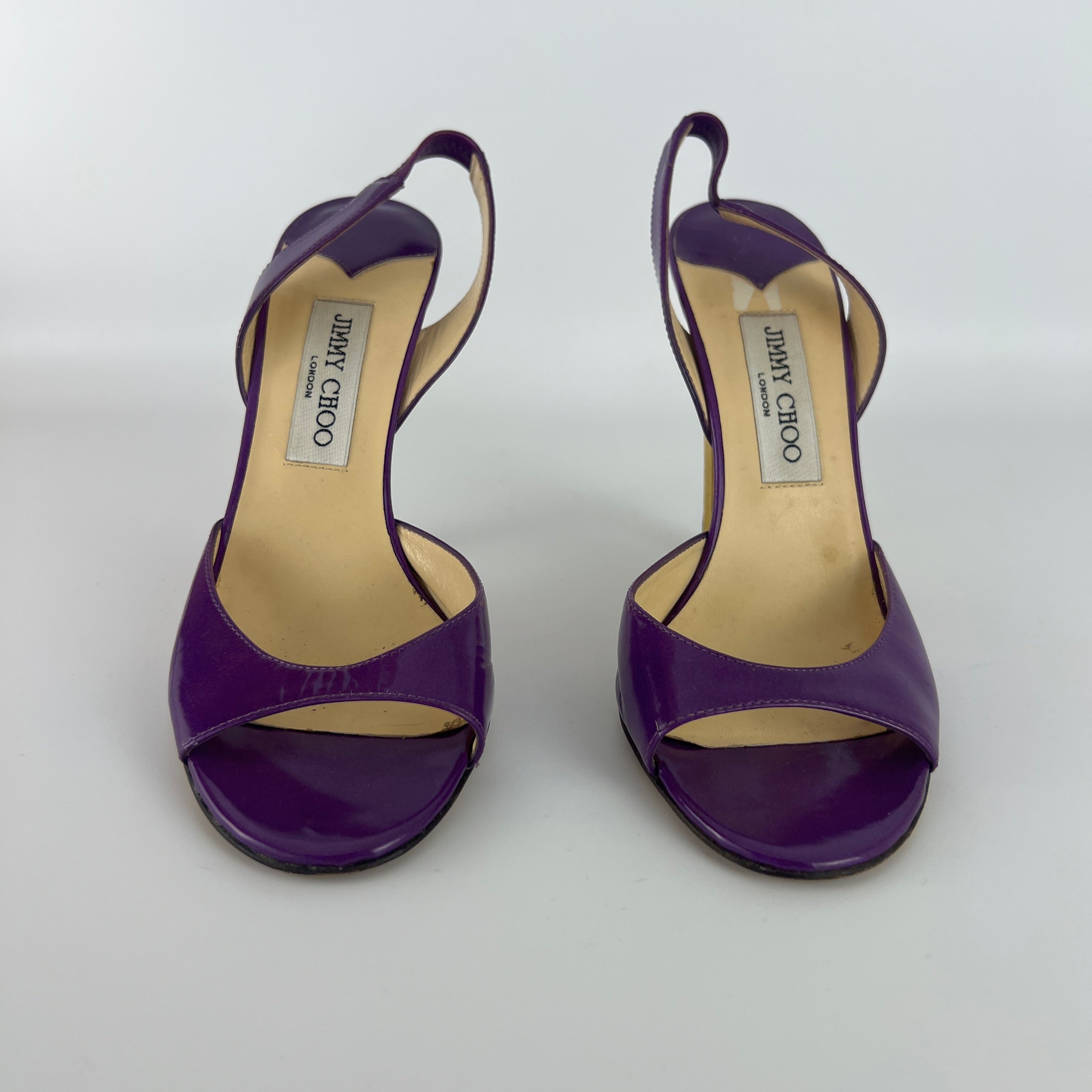 Jimmy Choo | Kennedy Purple Patent Leather Slingback Gold Heel (38.5)