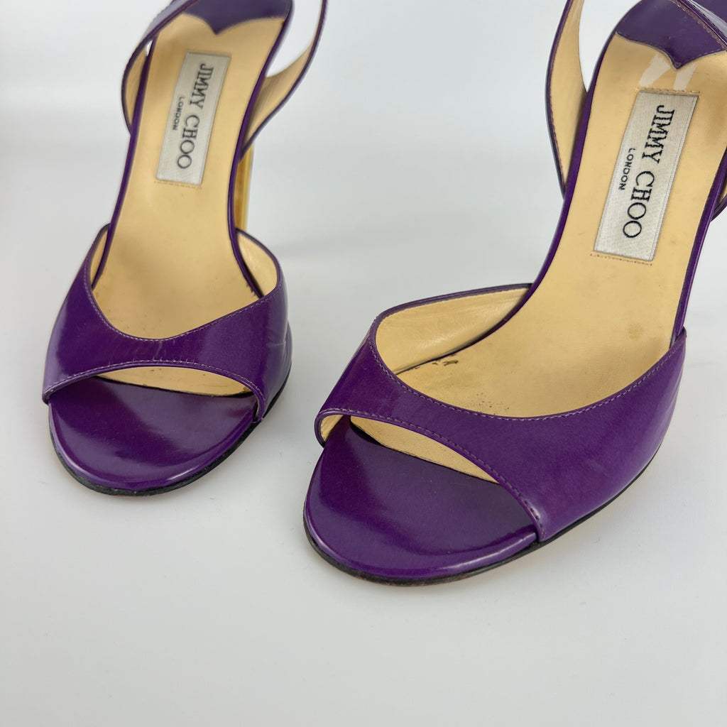 Jimmy Choo | Kennedy Purple Patent Leather Slingback Gold Heel (38.5)