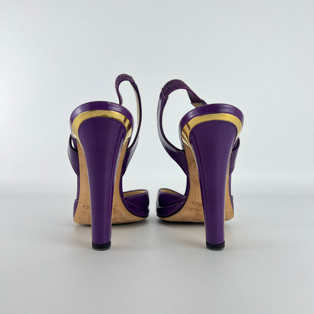 Jimmy Choo | Kennedy Purple Patent Leather Slingback Gold Heel (38.5)