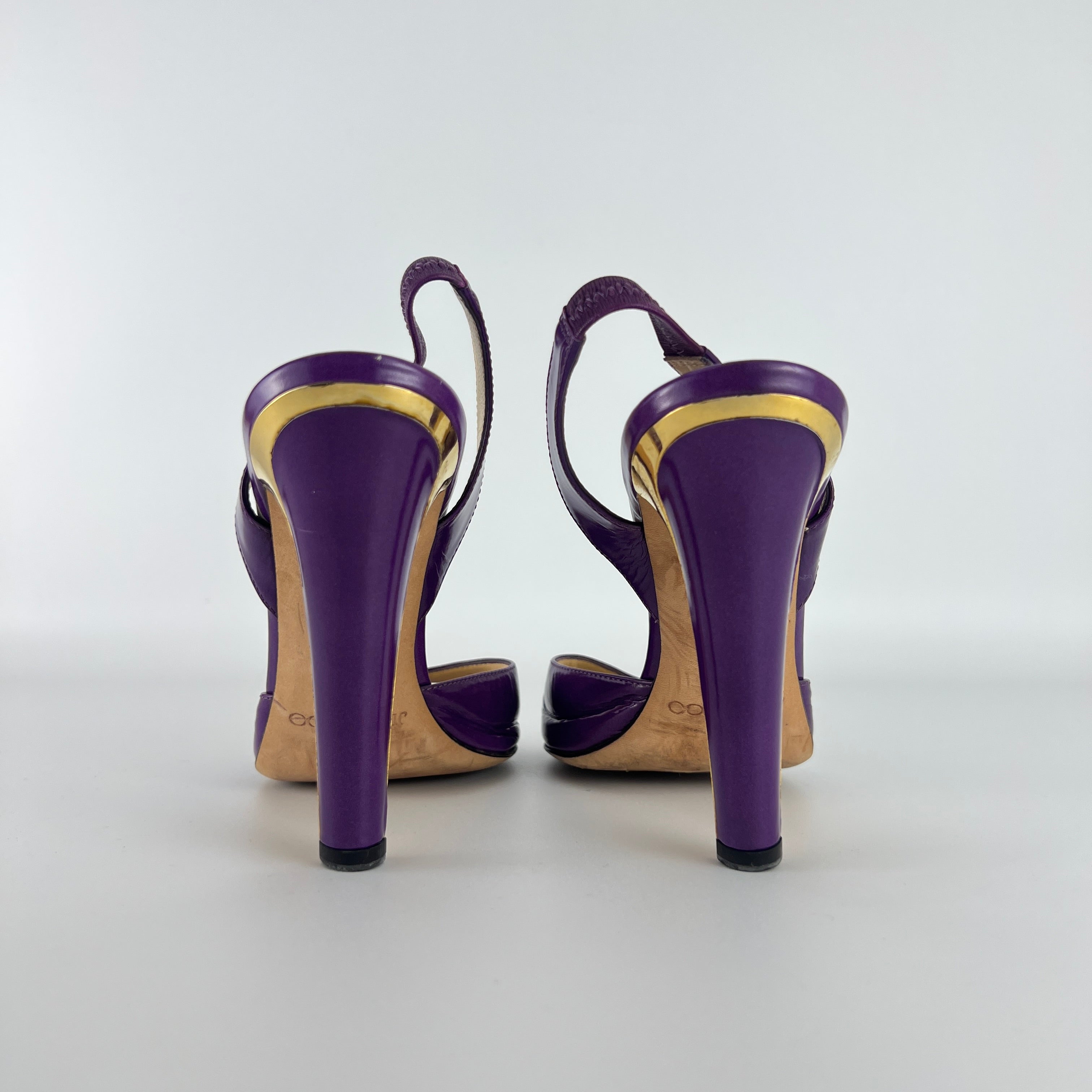 Jimmy Choo | Kennedy Purple Patent Leather Slingback Gold Heel (38.5)